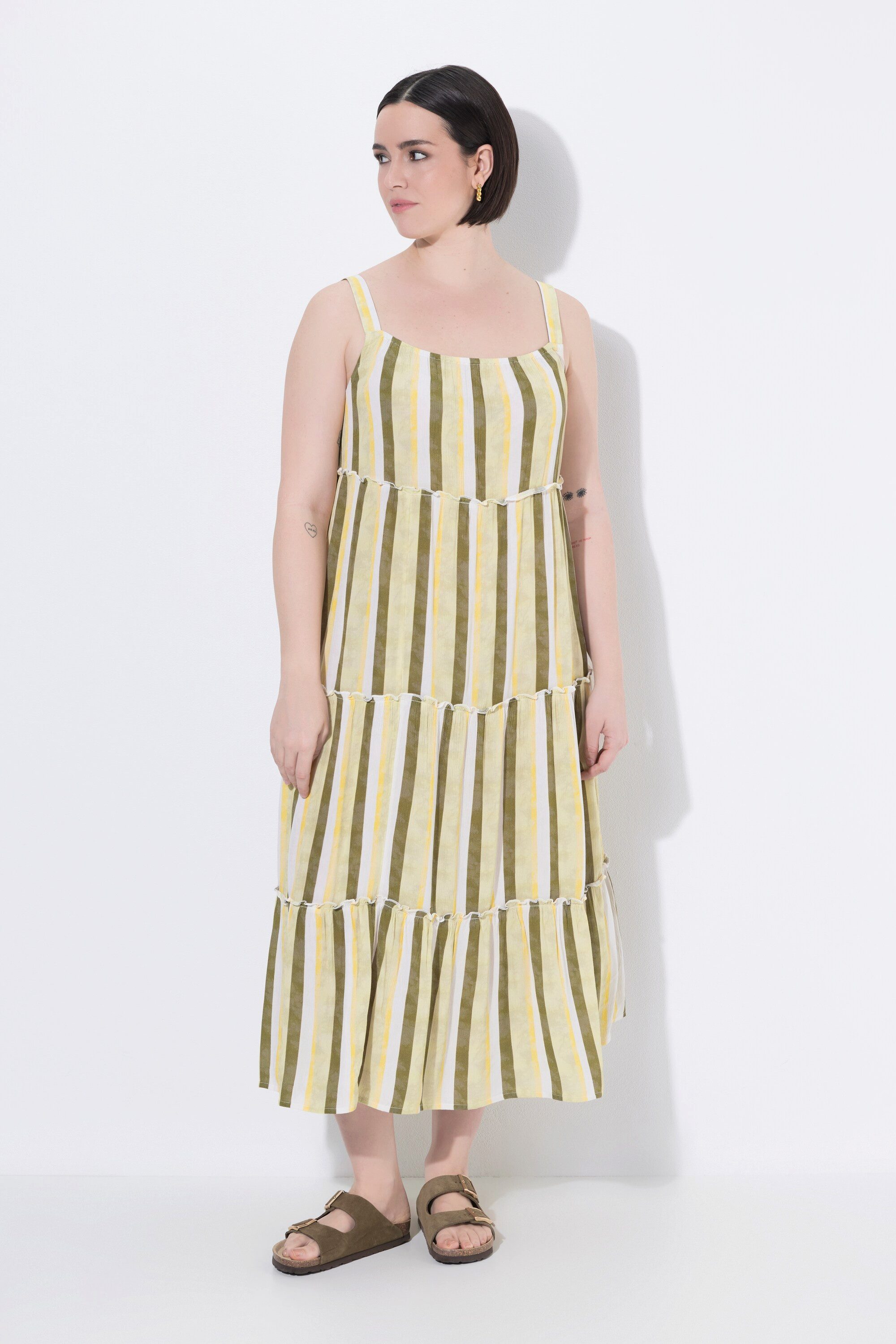 Ulla Popken Midikleid Midi-Trägerkleid Streifen A-Linie ärmellos
