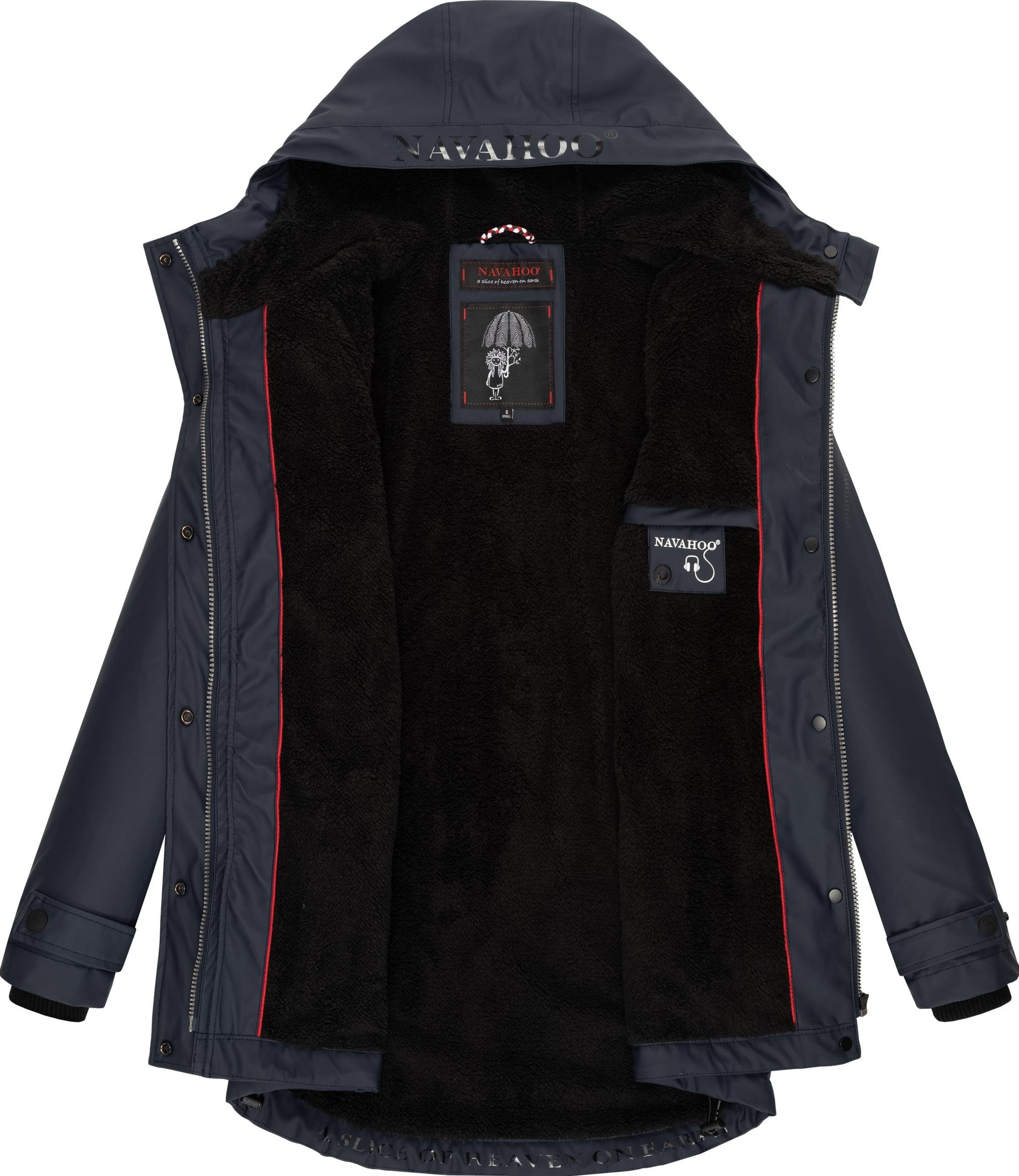 Regenjacke blau Lindraa Navahoo stylische Teddyfell mit Outdoorjacke wasserdichte