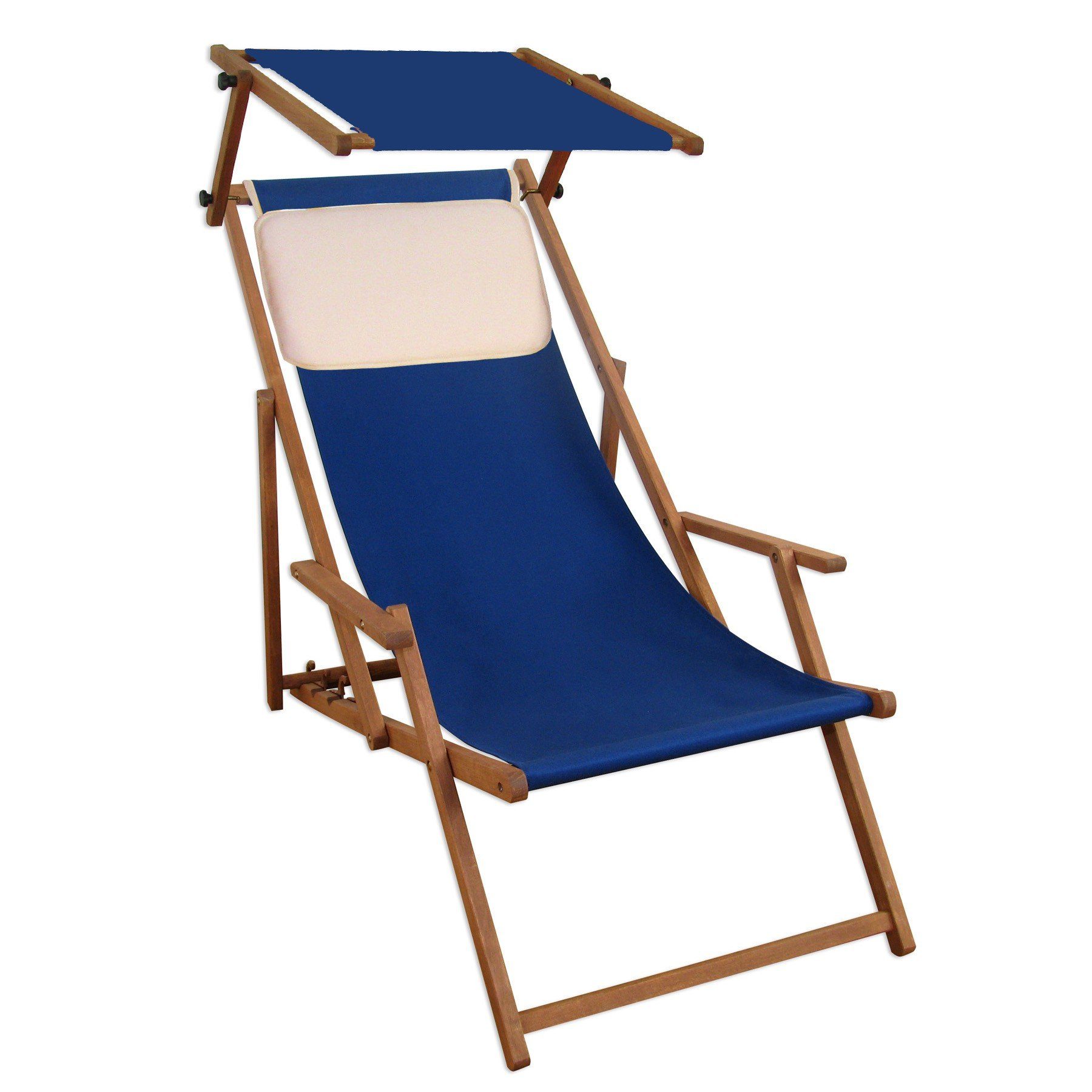 Gartenliege Liegestuhl blau Buche Gartenliege Strandstuhl Sonnendach Kissen