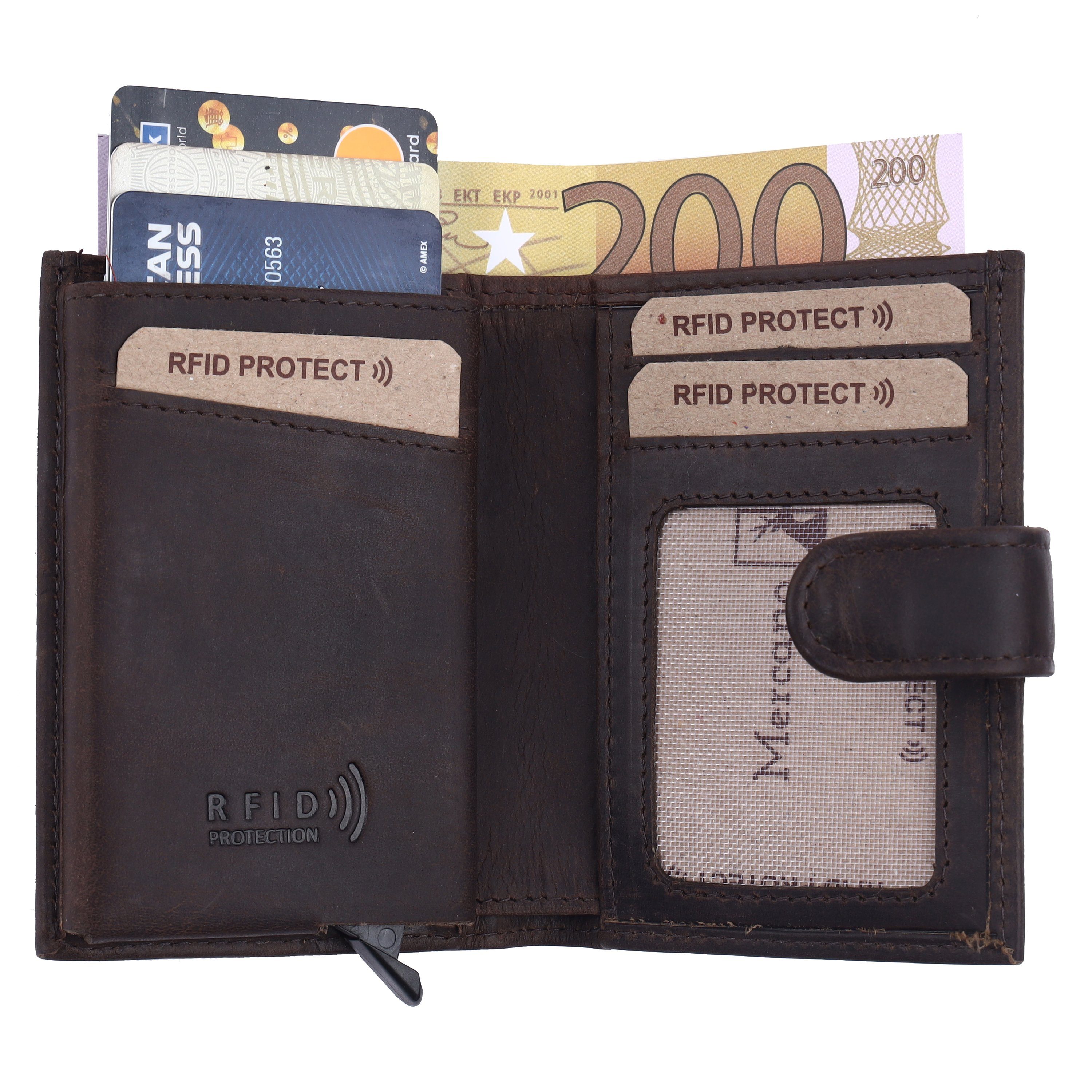 Mercano Geldbörse für Damen und Geschenkbox, RFID-Schutz, Herren, Flipcase 100% aus Vintage Dunkelbraune Leder, inkl