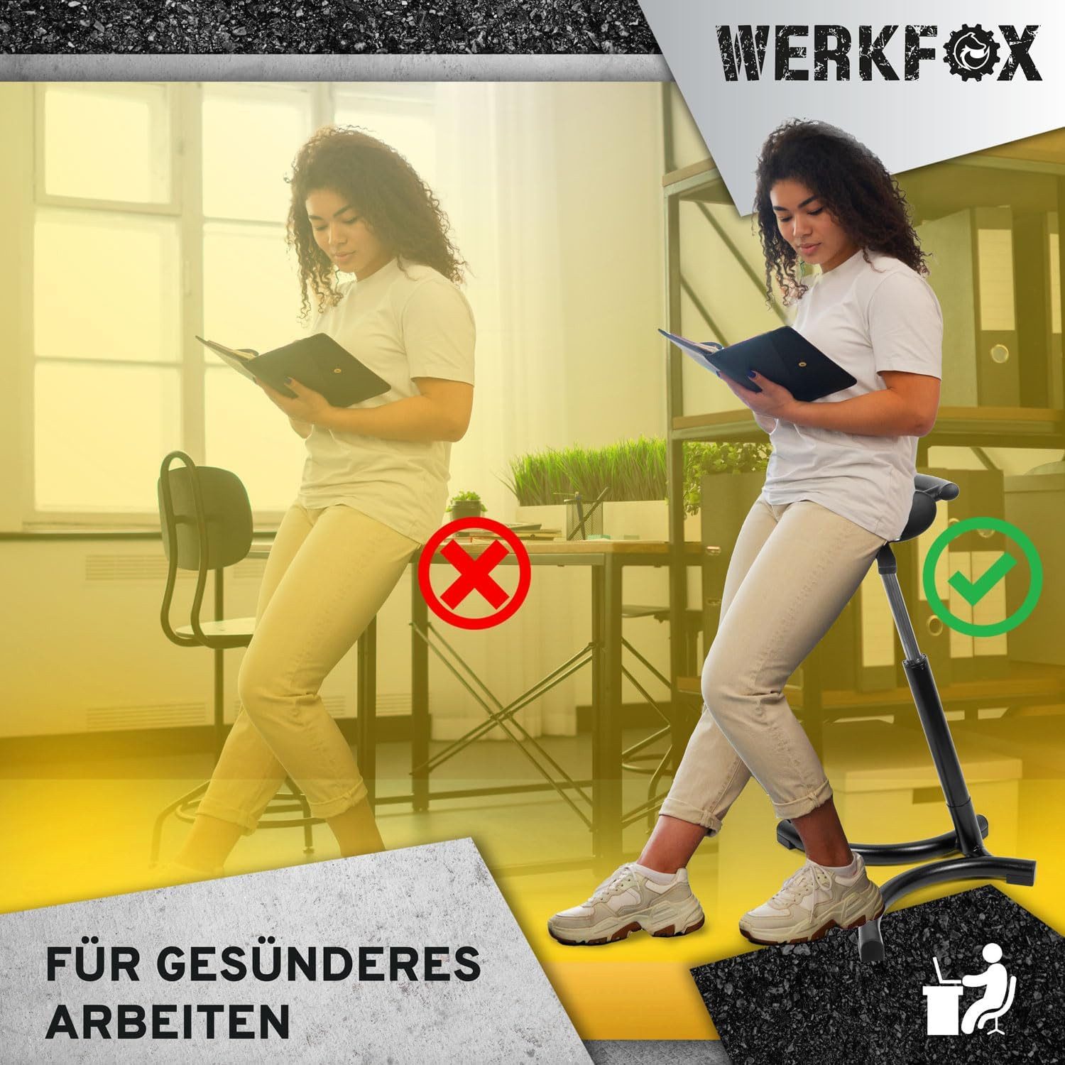 Werkfox Stehhilfe Ergonomischer Stehhocker – höhenverstellbar,ideal für Büro & Werkstatt (Stehhocker), Stehstuhl für Schreibtisch