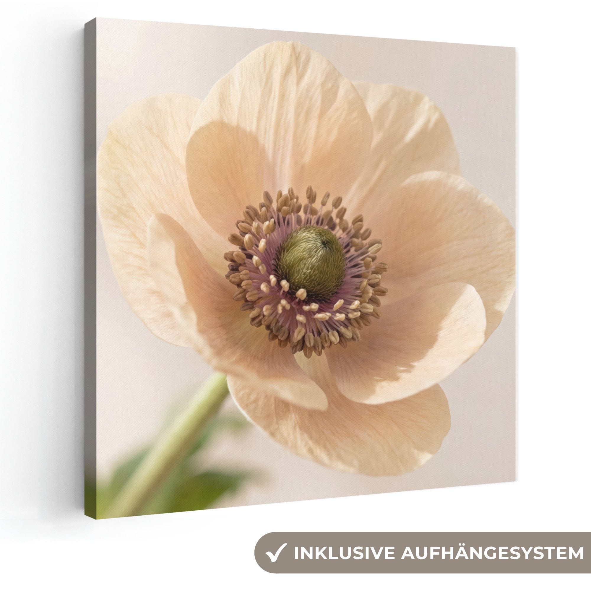 OneMillionCanvasses® Leinwandbild Blume - Minimalistisch - Grün, Fotodruck (1 St), Wandbild, Deko Schlafzimmer Wohnzimmer Flur 20x20 cm