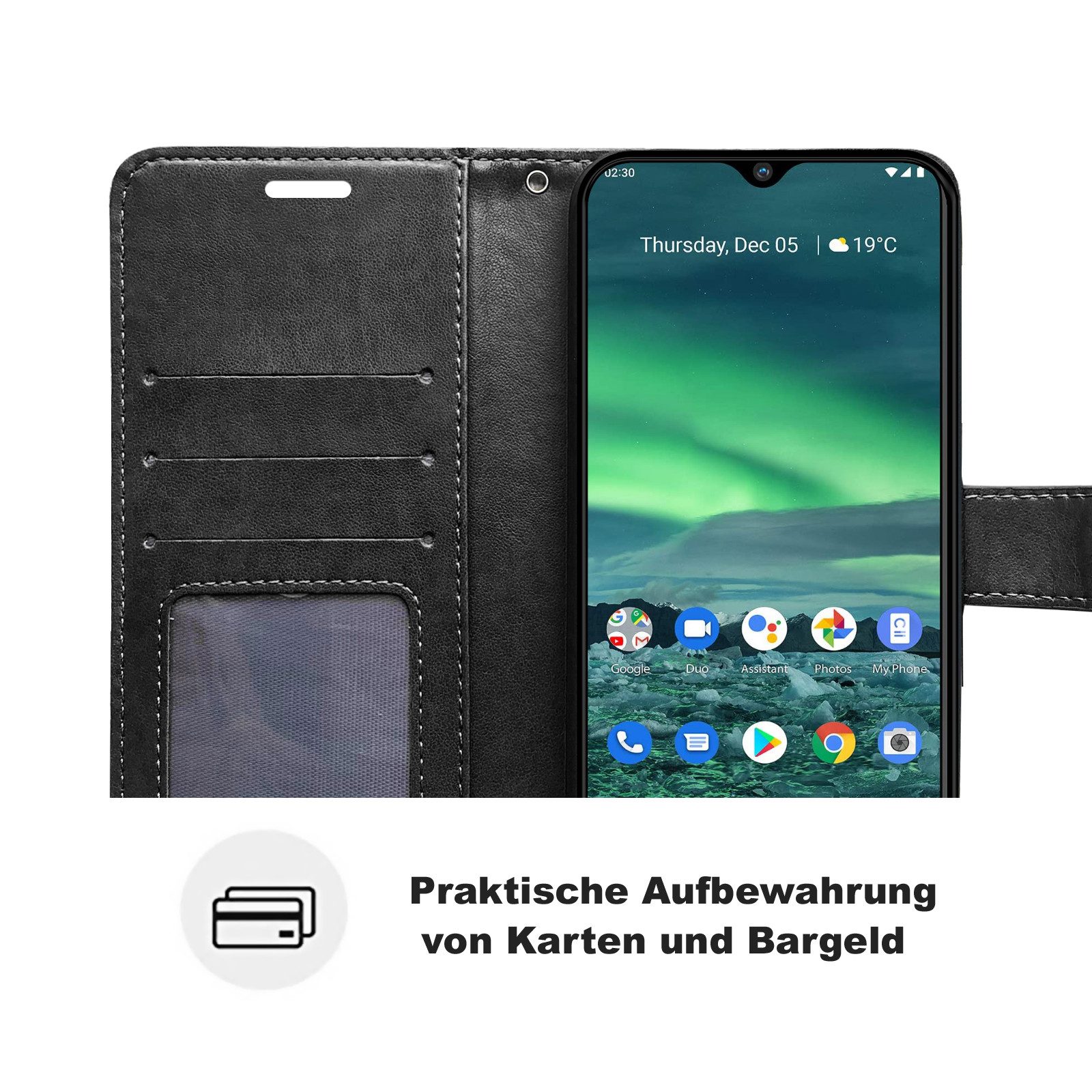 betterfon Handyhülle Handytasche für Nokia 2.3 Buchhülle Case Schutz Schale Etui Wallet, Wallet Case mit Kartenfächern Magnetverschluss und weicher Innenhülle