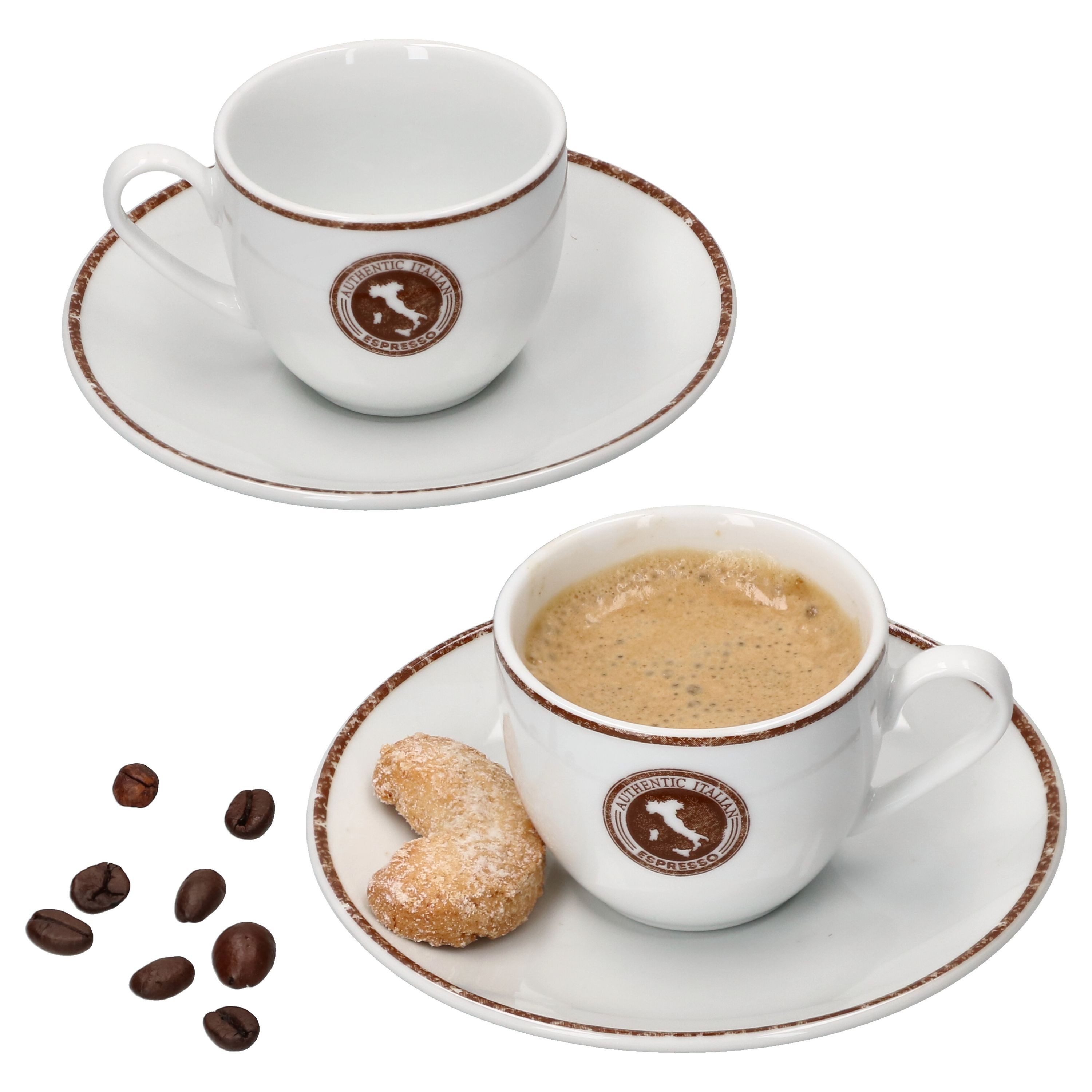 Ritzenhoff & Breker Tasse 4tlg Set Authentic Italian Espressotasse + Untertasse 80ml Espressoset, Porzellan