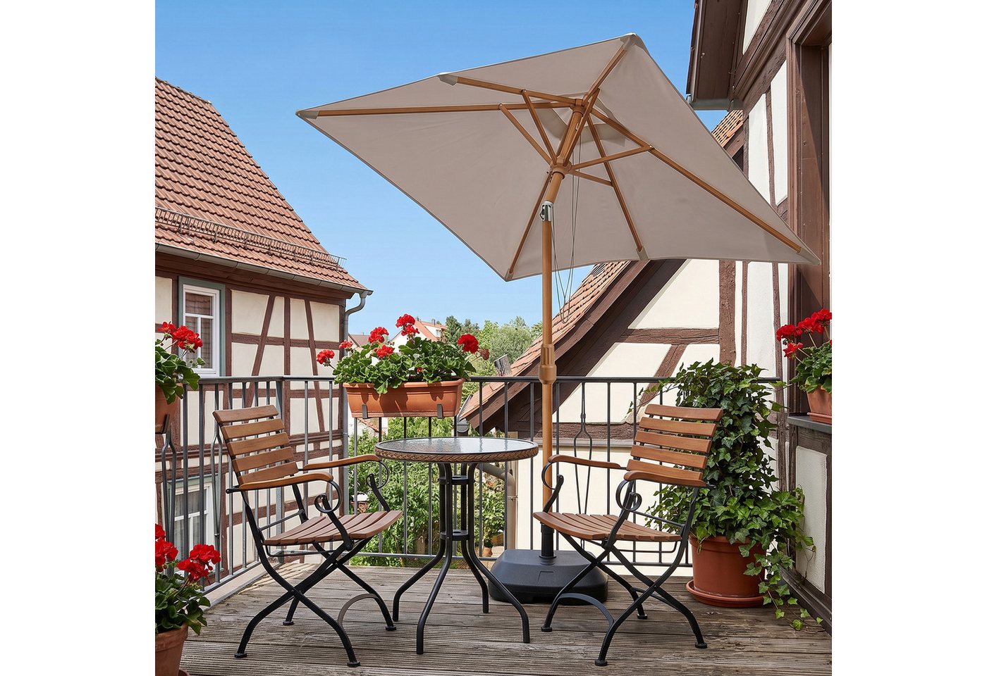 Sekey Sonnenschirm 200 x 150 cm Holzoptik Balkonschirm Rechteckig Wasserdicht, Knickbar, LxB: 200x150 cm, Sonnenschirm für Balkon Knickbar, Wasserdicht, UPF 50+