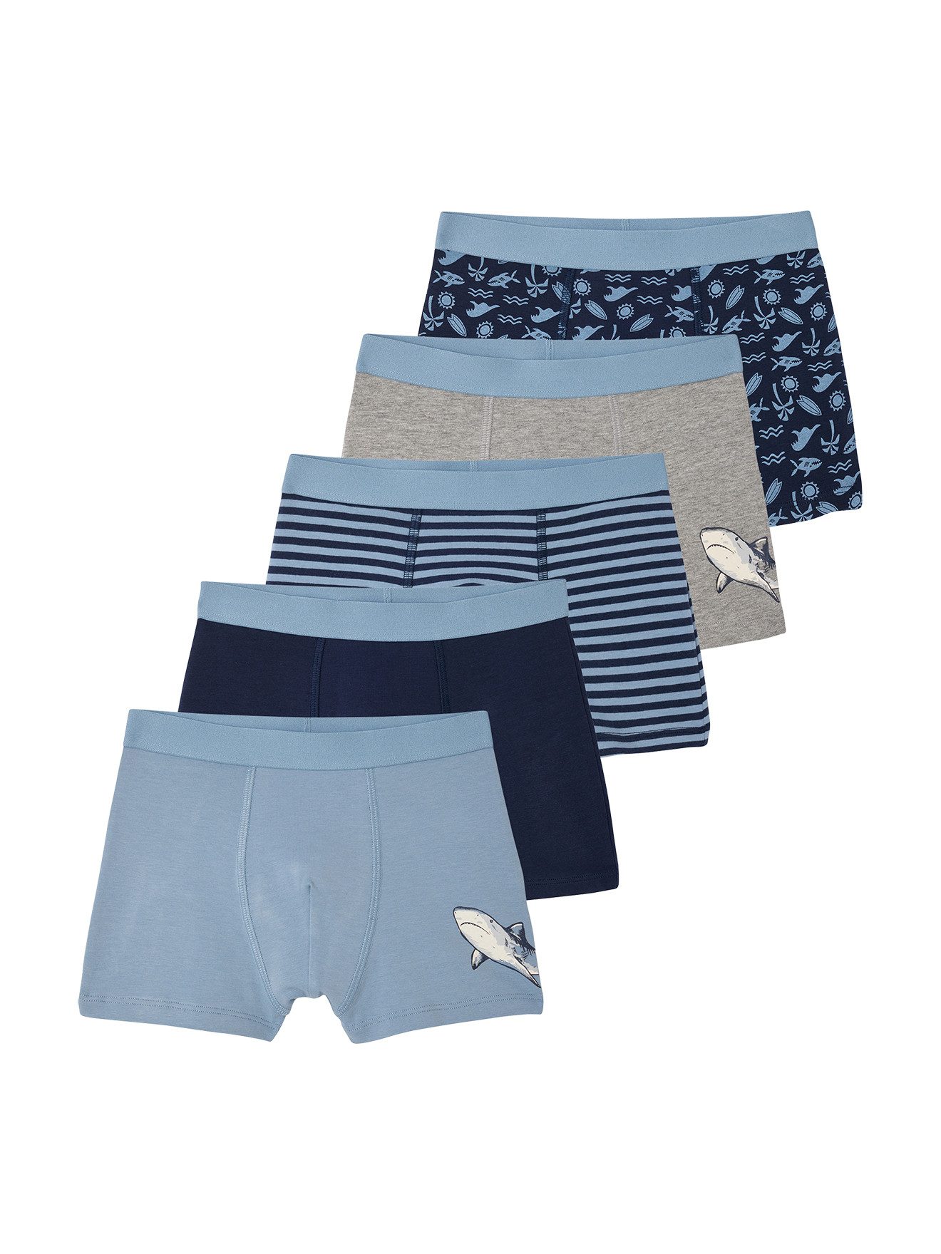 vertbaudet Boxershorts Boxershorts mit Hai-Motiven, Jungen, Bio-Baumwolle 5er-Pack