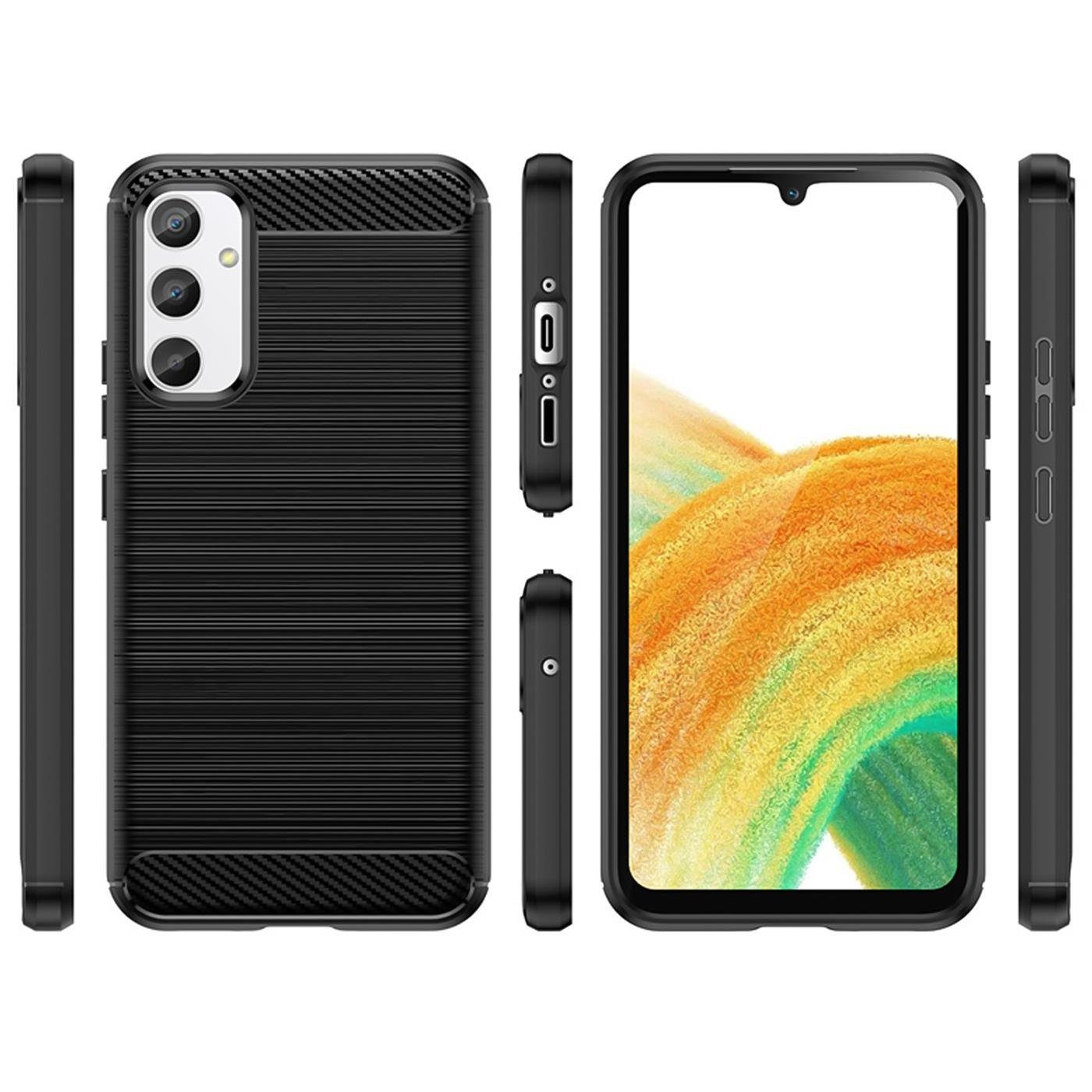 CoolGadget Handyhülle Carbon Handy Hülle für Samsung Galaxy A34 5G 6,5 Zoll, robuste Telefonhülle Case Schutzhülle für Samsung A34 5G Hülle