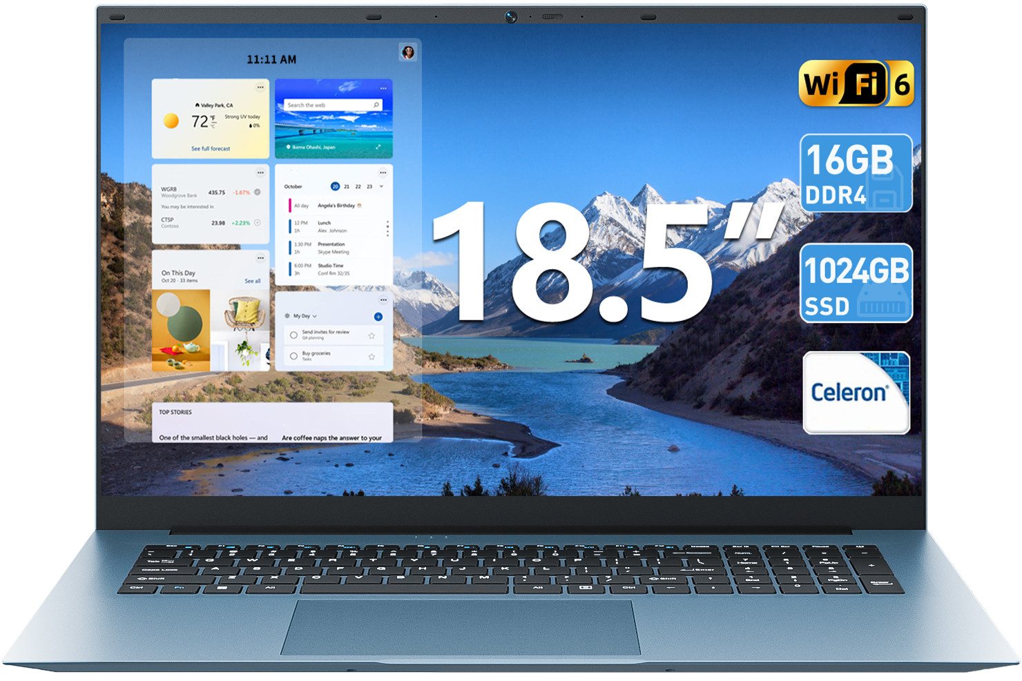 MENGHU 18,5-Zoll FHD Laptop, 16GB RAM 1TB SSD, Sicherheitsschloss, RJ45, HDMI Notebook (Intel Celeron i3-10100Y, 1024 GB SSD, 2-core CPU)