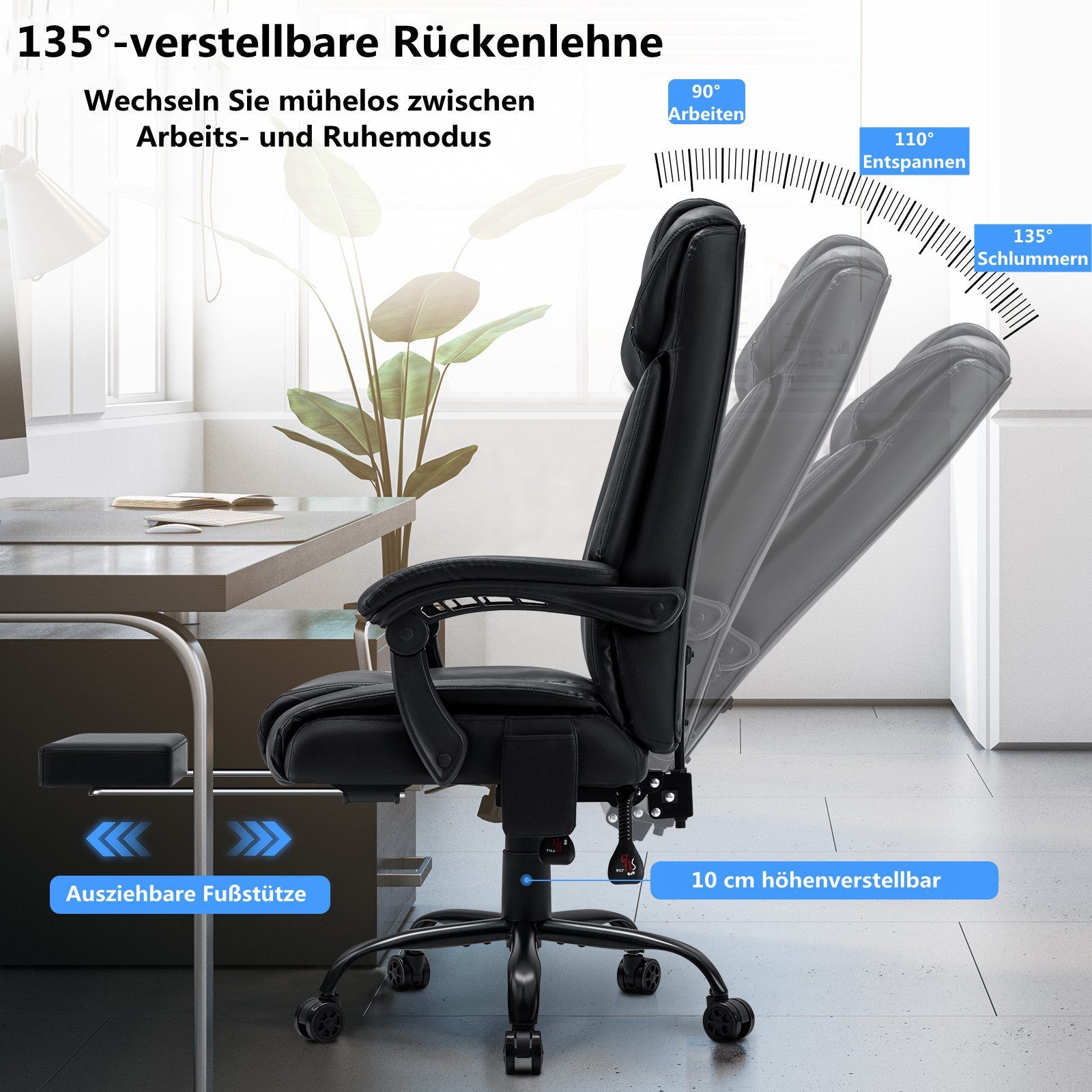 Insma Gaming-Stuhl (Ergonomisch Massage-Bürostuhl), mit Heizfunktion, verstellbarer Kopf & Fußstütze bis 180kg
