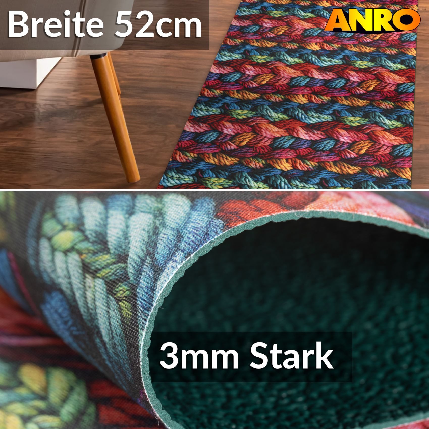 ANRO Küchenläufer GreenLine Teppichläufer Textil, Rechteckig, Höhe: 3 mm, B günstig online kaufen