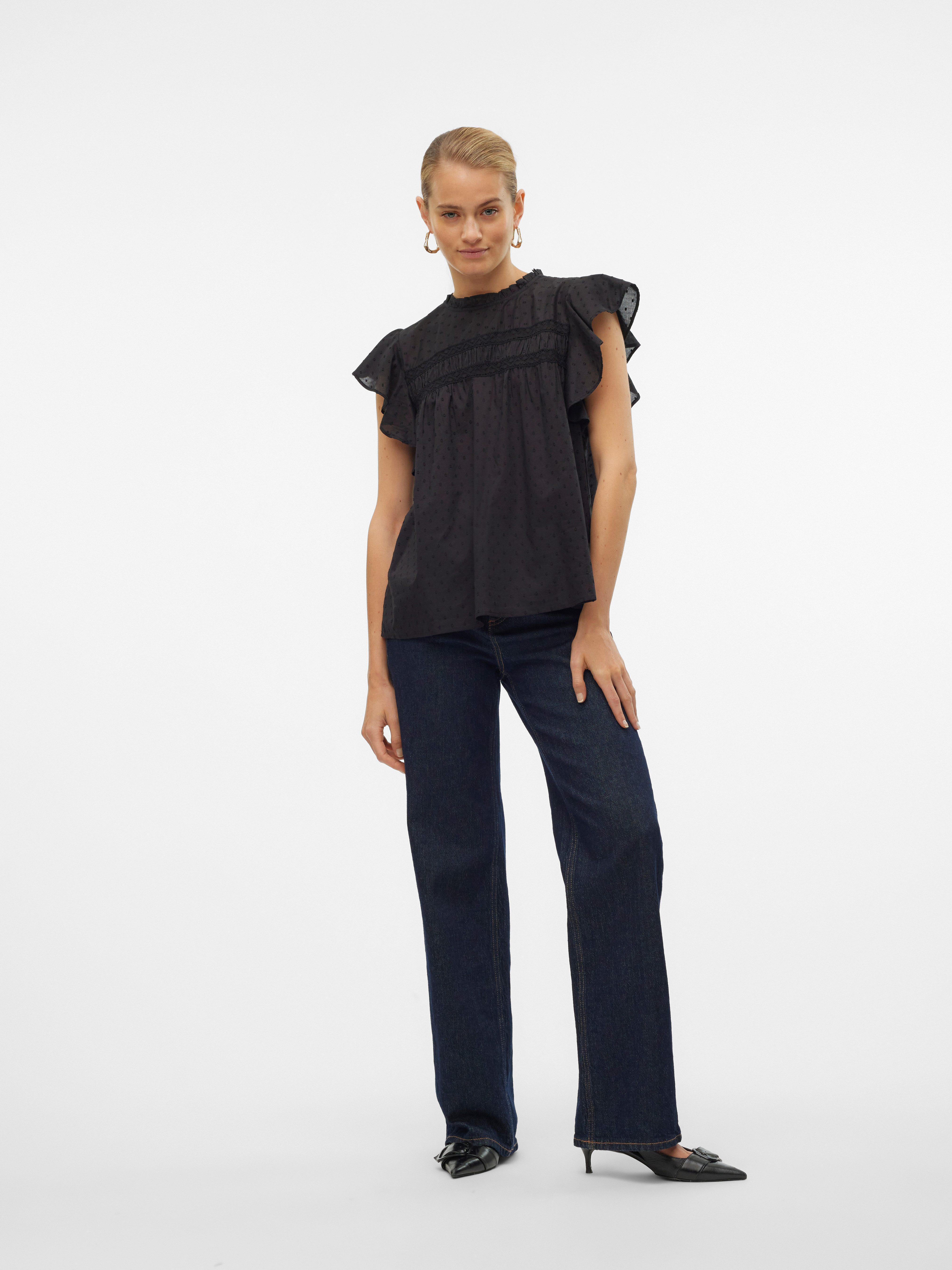 Vero Moda Blusenshirt VMTRINE SL LACE TOP WVN NOOS Baumwolle
