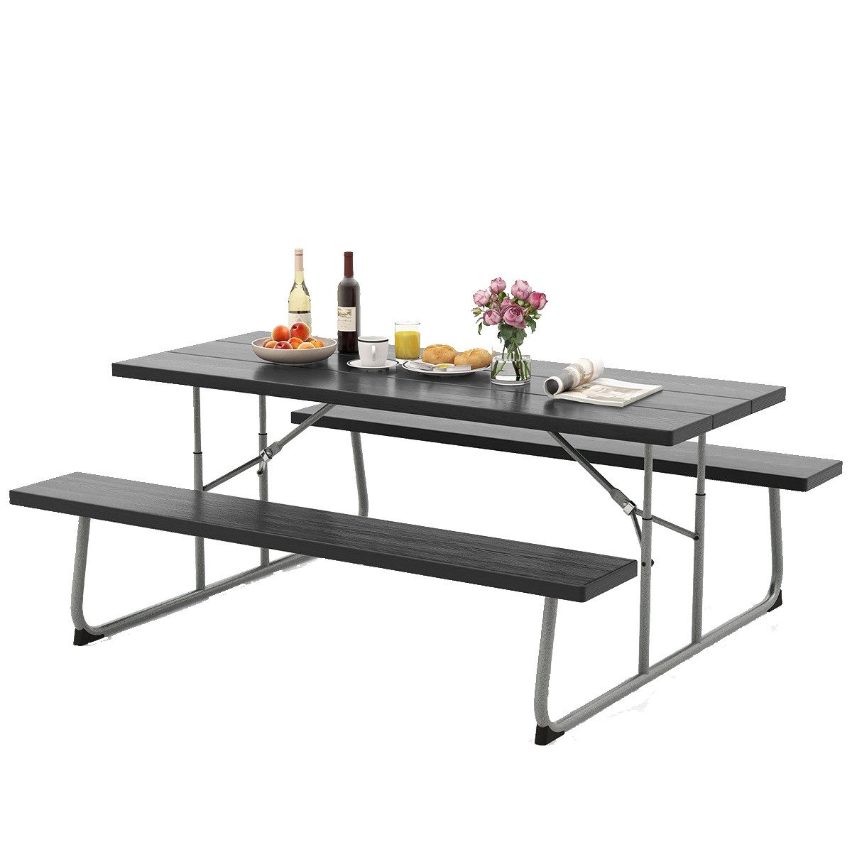 COSTWAY Bierzeltgarnitur, mit 183 cm Biertisch, 2 Bank, Metall, klappbar