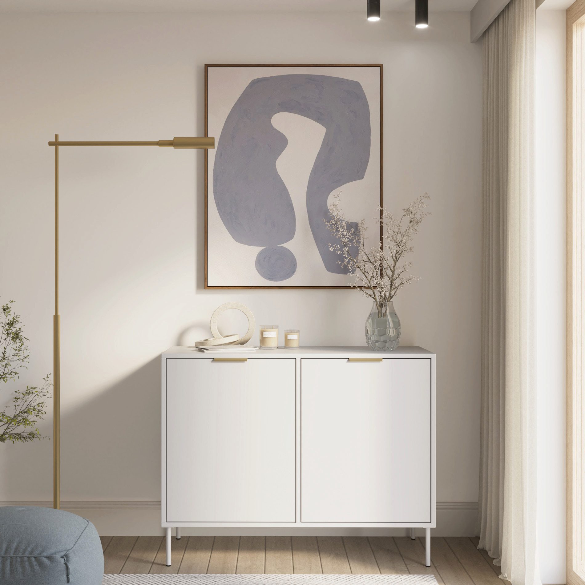 Selsey Sideboard VENA, Sideboard in Weiß mit goldenen Griffen, 3 Türen