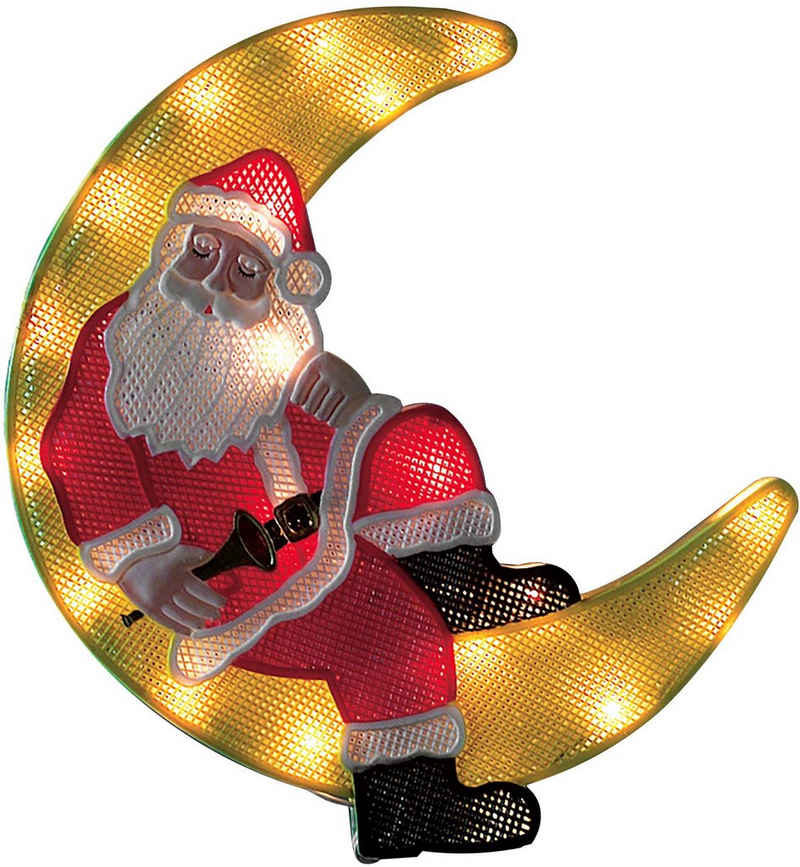 KONSTSMIDE LED Fensterbild LED Fensterbild Weihnachtsmann im Mond, Höhe ca. 39,5 cm, LED fest integriert, Warmweiß, 20 warm weiße Dioden