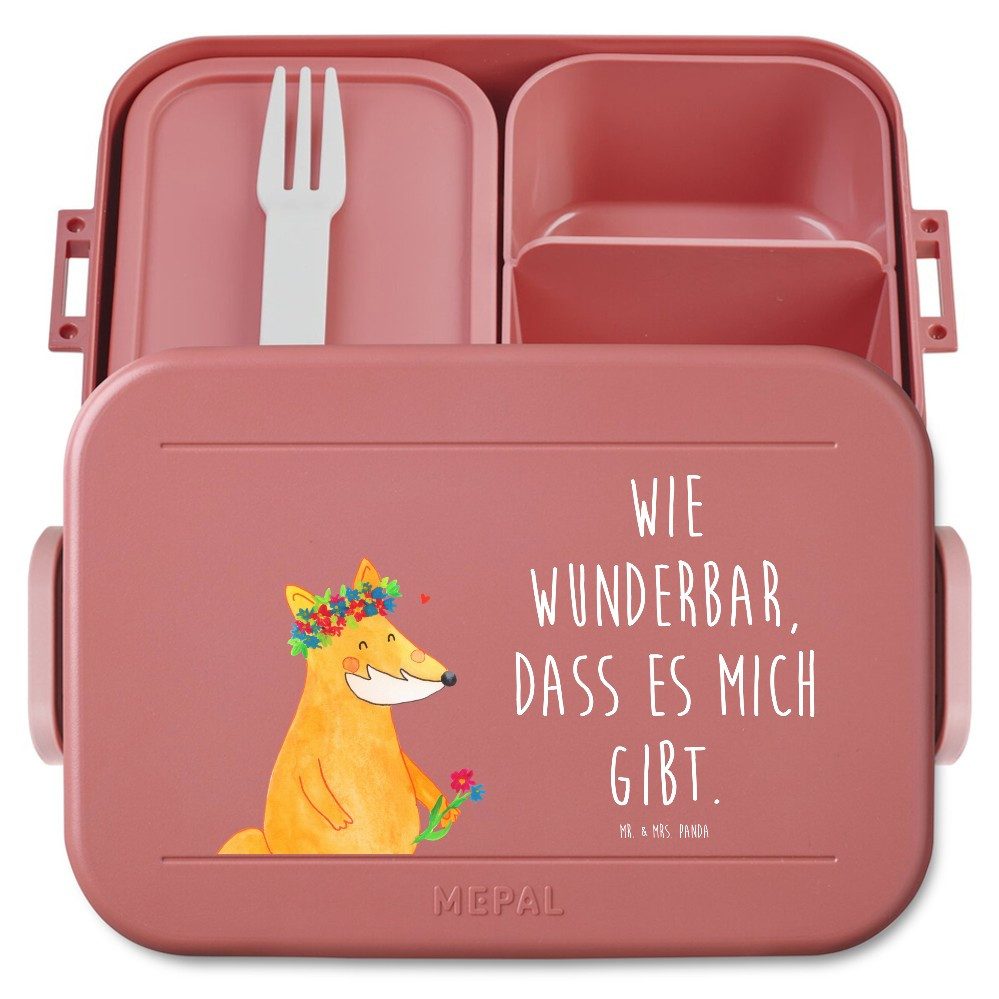 Mr. & Mrs. Panda Butterdose Fuchs Blumen Motiv, Vesperbox, Rot Pastell, Liebe, Ich, Fox, Lunchbox, Polypropylen lebensmittelecht, (Packung), Freude Mich Ich
