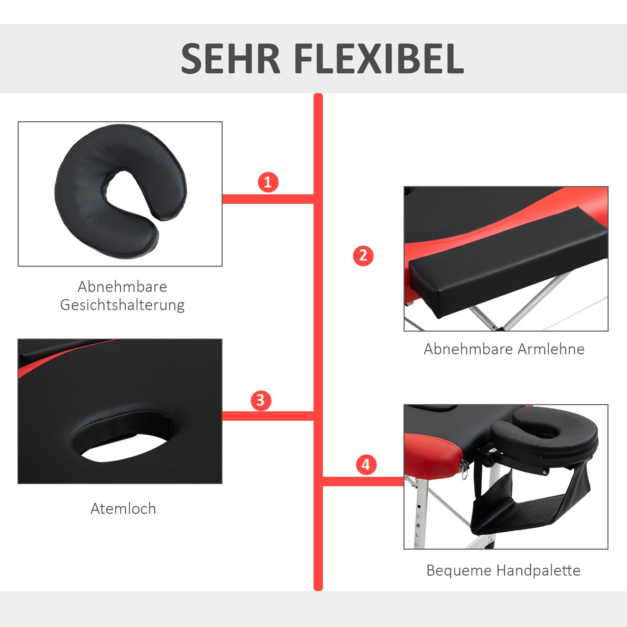MC Star Massageliege klappbar höhenverstellbarer Massagetisch mit Kopfstütze (Aluminium & Schaumstoff, ideal für Kosmetik)