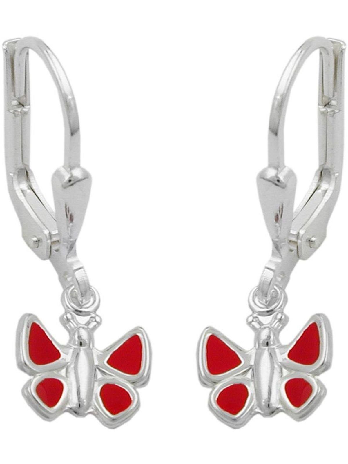 Gallay Paar Ohrhänger Ohrhänger Ohrringe 22x7mm Schmetterling rot lackiert Silber 925 (1-tlg)