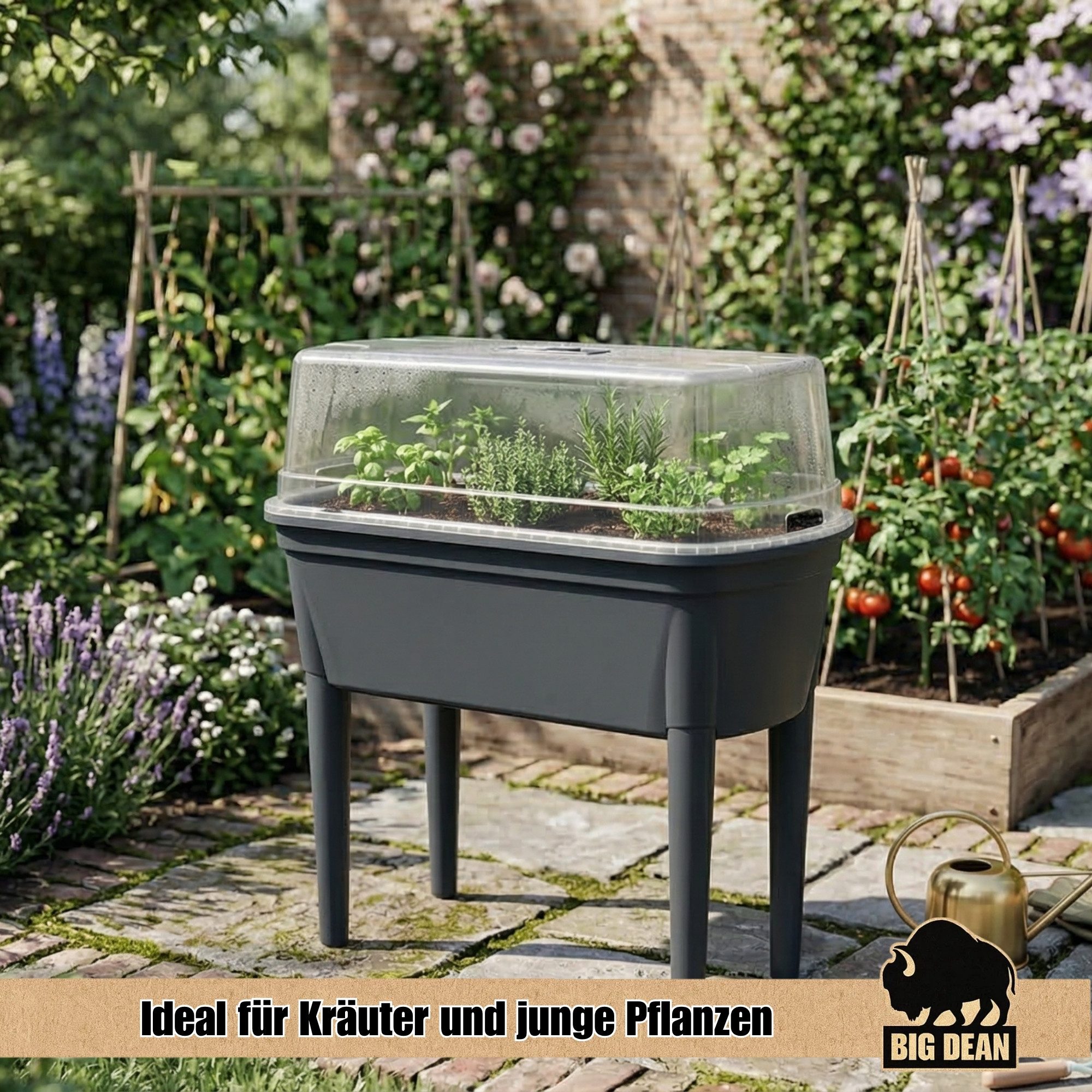 BigDean Frühbeet mit abnehmbaren Beinen und Deckel - Frühbeet für Garten und Balkon (Set, 1 St., Hochbeet + Frühbeetaufsatz), für kleine Balkone, Terrassen und Gärten