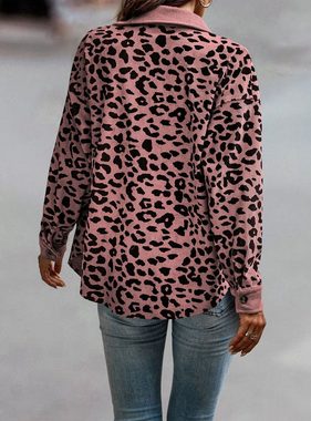 FIDDY Jeansjacke Damen-Langarmjacke mit Leopardenmuster– Damenjacke –Damen-Jeansjacke