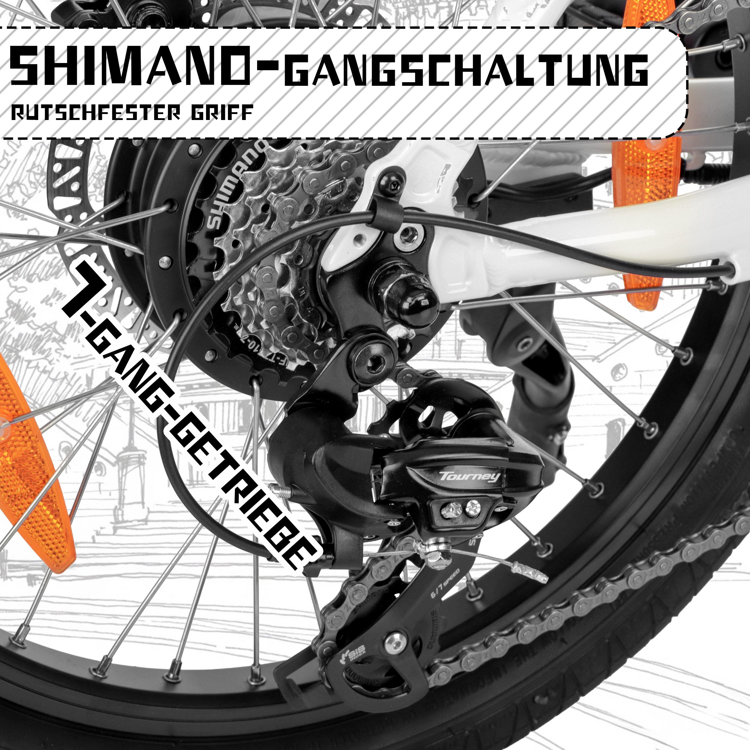 SAXXX E-Bike Klapprad 20x2,3'' Damen und Herren, SAXXX Pedelec 410Wh, max. 120km, nur 24kg, 7 Gang Shimano Nexus Schaltwerk, Kettenschaltung, Heckmotor, 410 Wh, (abnehmbarer Akku, 250W bürstenloser Hinterradmotor, 95% vormontiert), Faltrad E-Bike, Tiefeinsteiger, Gepäckträger bis 25 kg