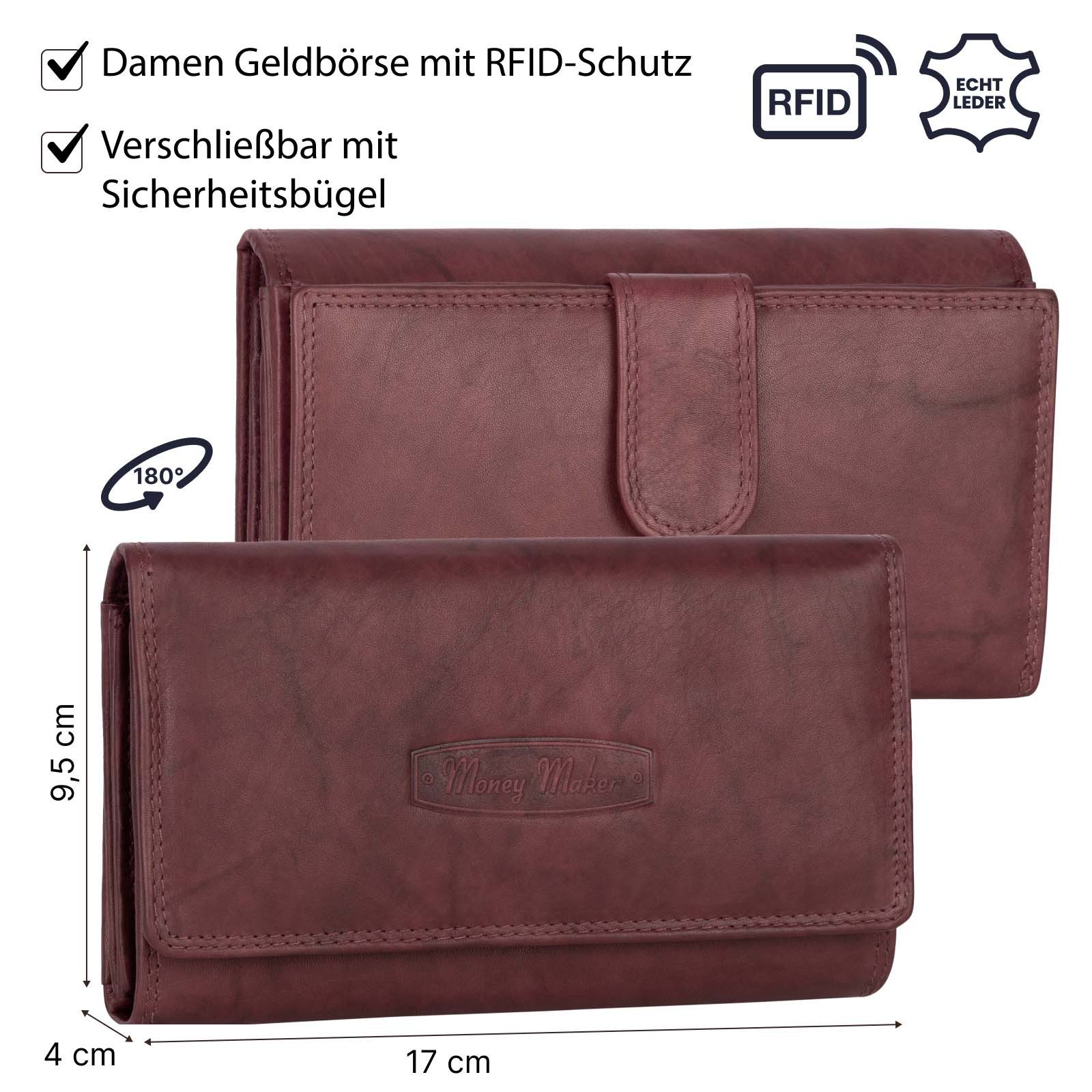 Money Maker Geldbörse RFID Damen Geldbörse Portemonnaie Geldbeutel Damenbörse Leder, Damen Geldbörse klappbar mit Drückknopf Portemonnaie Geldbeutel