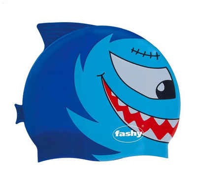 Fashy Badekappe Kinderbadehaube Kinder Badehaube Badekappe Silikon Fisch Hai Blau