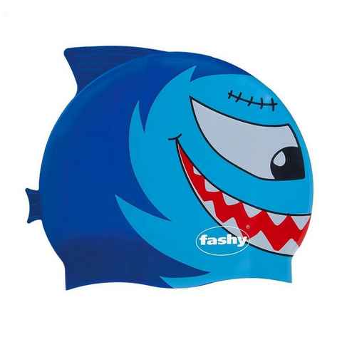 Fashy Badekappe Kinderbadehaube Kinder Badehaube Badekappe Silikon Fisch Hai Blau