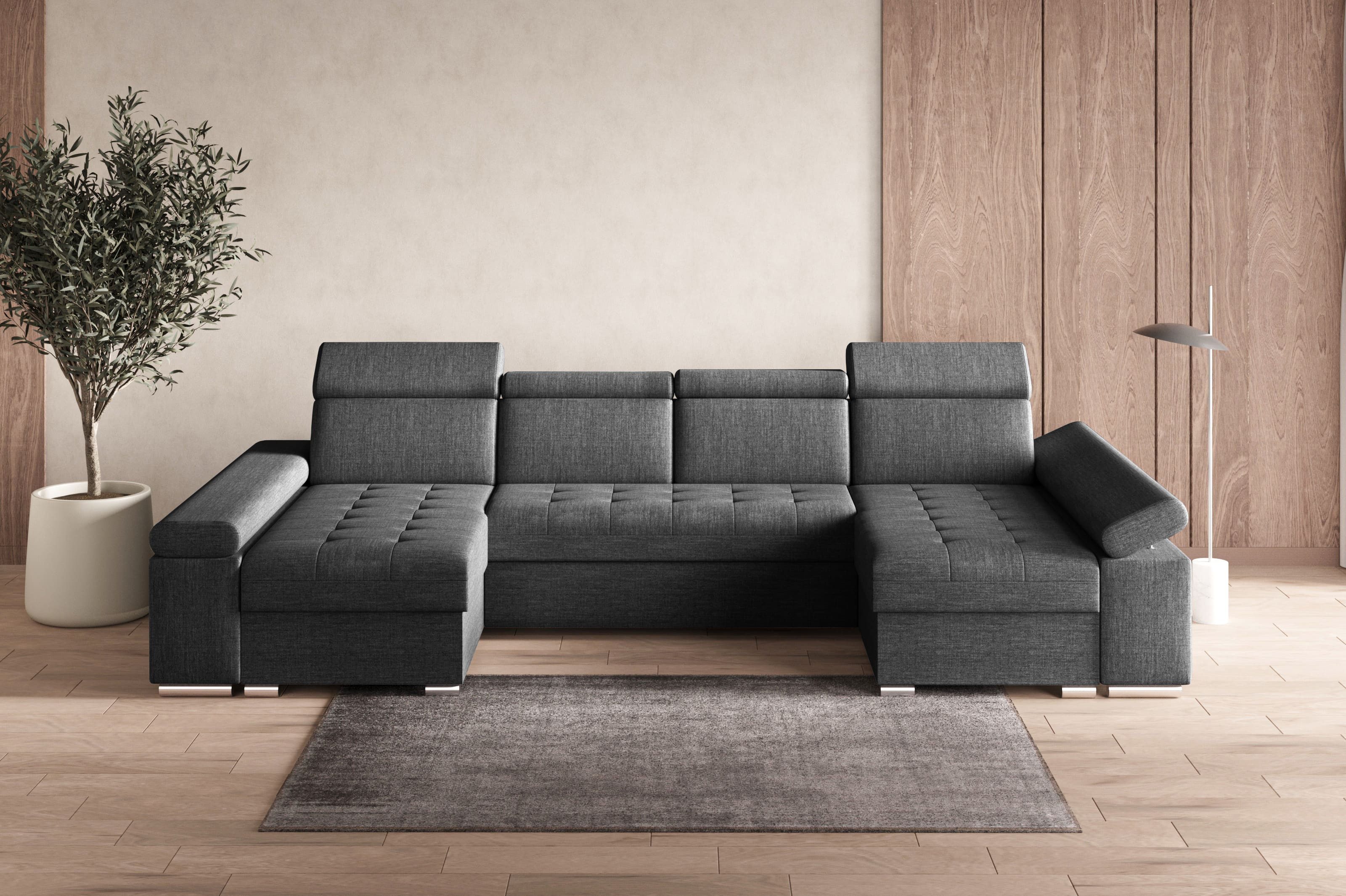 MOEBLO Wohnlandschaft LUKA U, Couch für Wohnzimmer Schlafsofa Sofa verstellbare Kopfstütze U-Form Eckcouch Wohnlandschaft Polsterecke mit Schlaffunktion und Bettkasten, (BxHxT): 330x94x168 cm