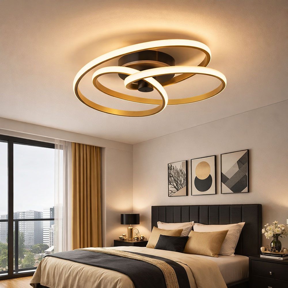 GLOBO LIGHTING LED Deckenleuchte, LED-Leuchtmittel fest verbaut, Warmweiß, LED Deckenlampe Designleuchte Aluminium geschwungen gold D 50 cm