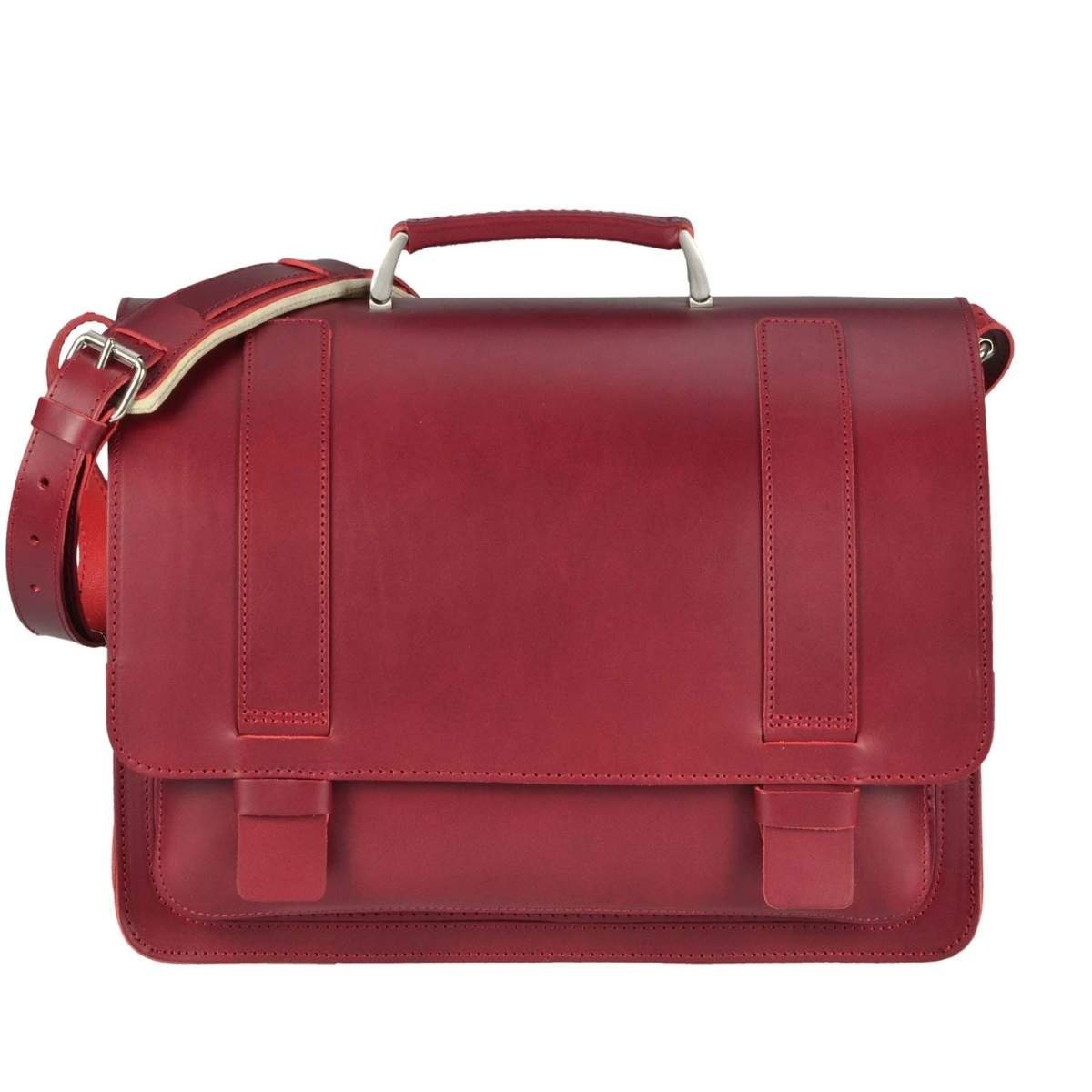 Schultasche, Aktentasche rustikales Leder Lehrertasche mit cm 40 2 Ruitertassen Classic, dickes rot Fächern,