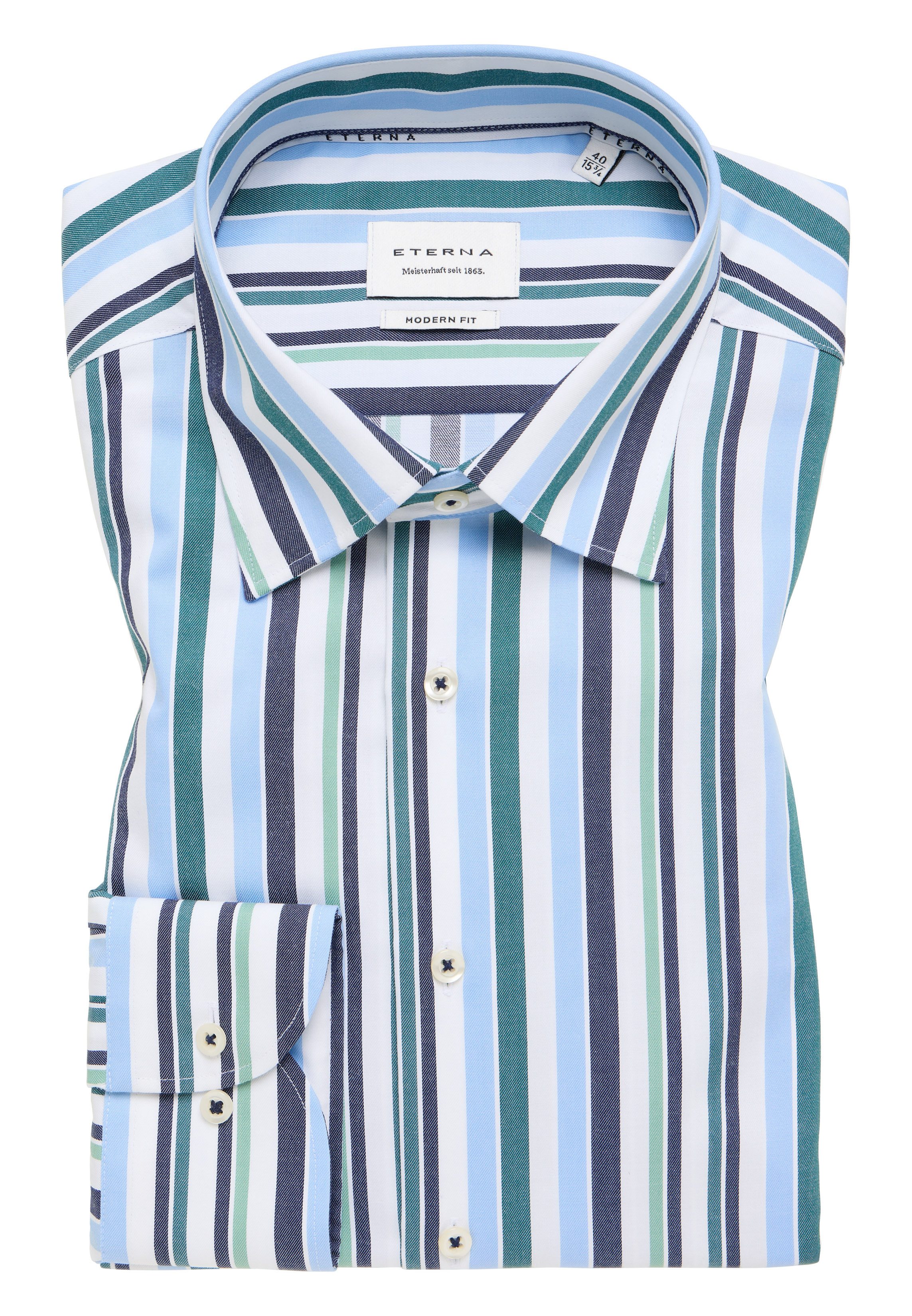 Eterna Businesshemd ETERNA MODERN FIT Langarm Hemd twill grün gestreift 1245-46-X11U