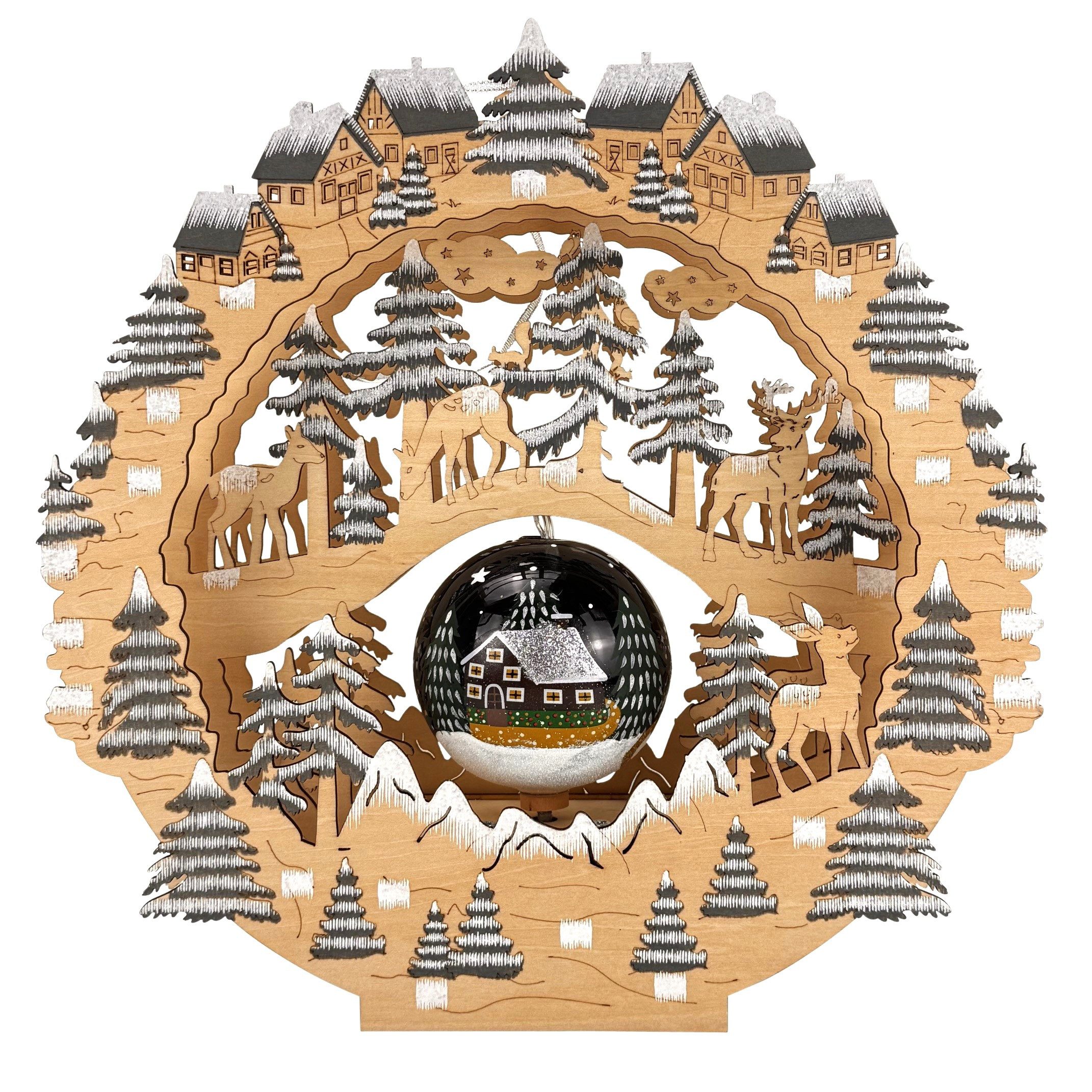Online-Fuchs LED-Dekofigur Winterlandschaft aus Holz mit LED-Beleuchtung - Weihnachtsdeko (6-Stunden Timerfunktion, 10 warmweiße LEDs), Weihnachtskugel OHNE Dre – Bild 2 von 5