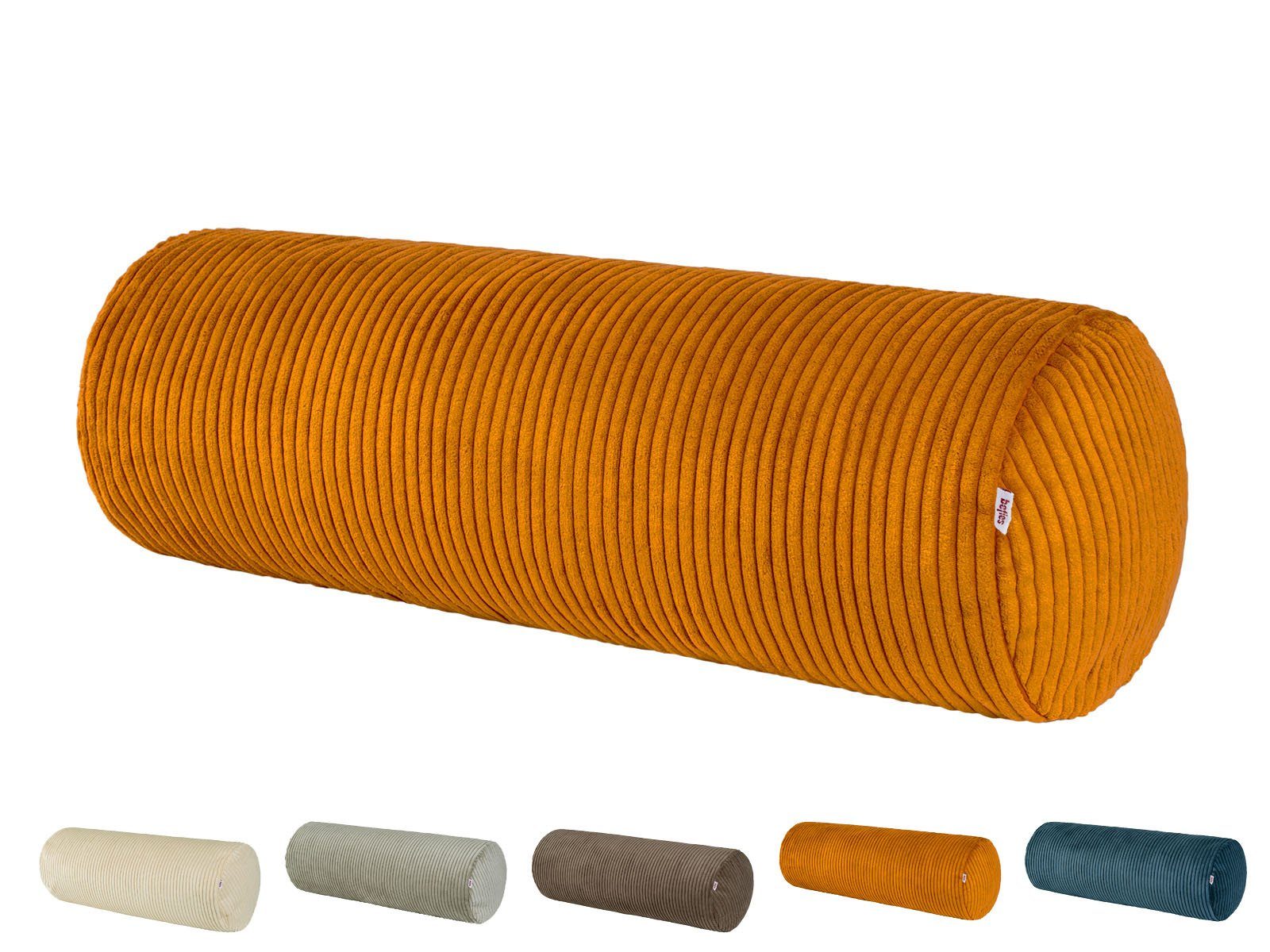 beties Nackenrollenbezug HYggelig No.2, (1 Stück), Block-Cord XL Rollen-Bezug ca. 25x70 cm Hygge Style kurkuma-gelb