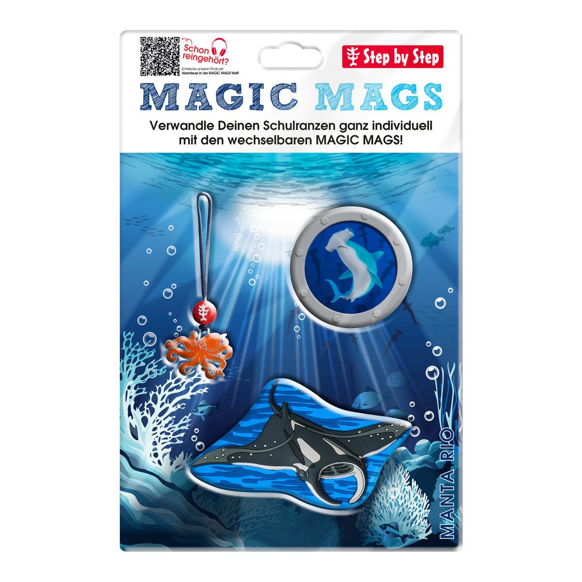 Step by Step Schulranzen MAGIC MAGS, Manta Rio 3-teilig (3-teilig), Motivanhänger, Glücksbringer