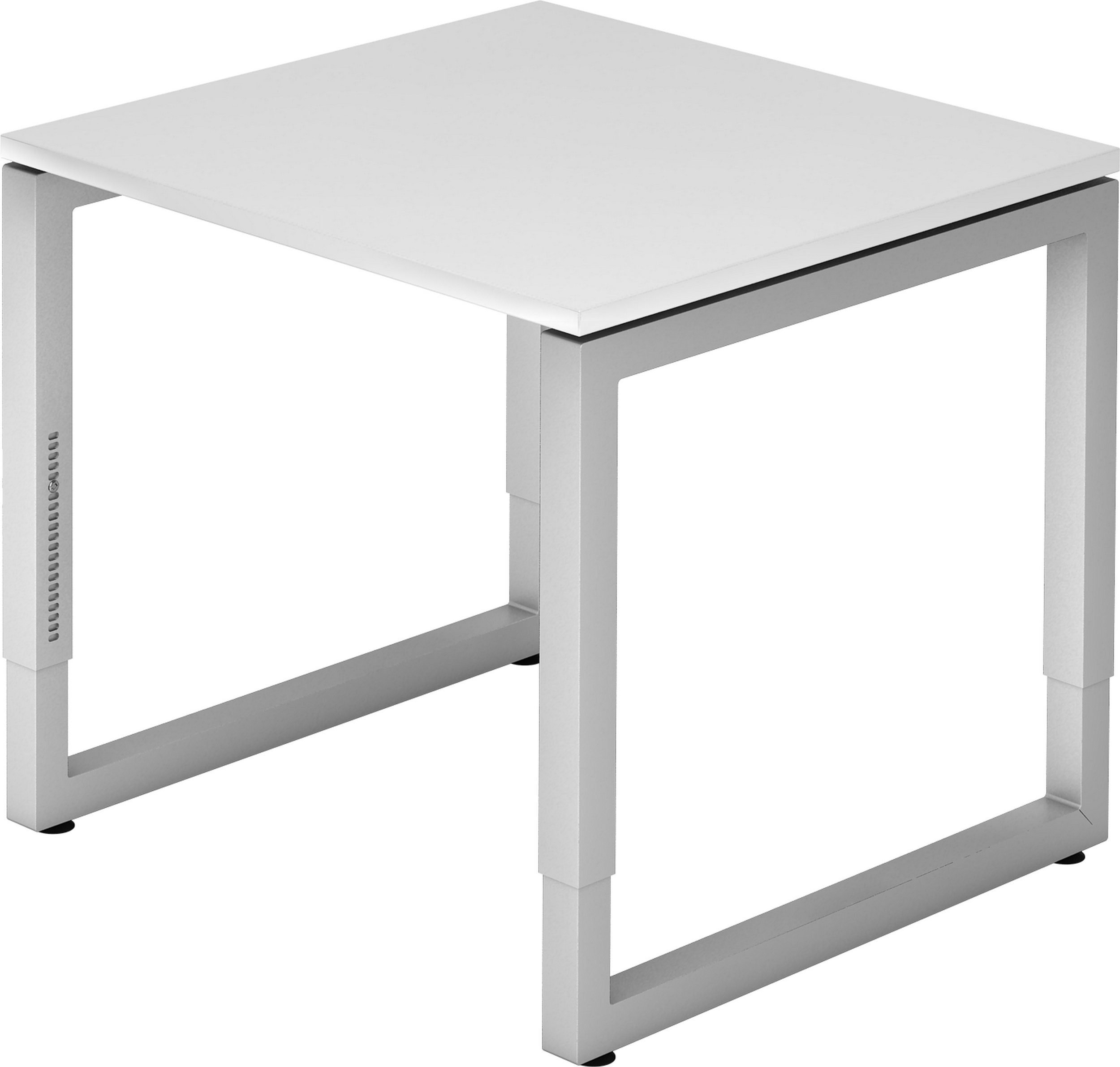 bümö Schreibtisch Schreibtisch Serie-R, Quadrat: 80 x 80 cm - Dekor: Weiß - Gestell: Silber