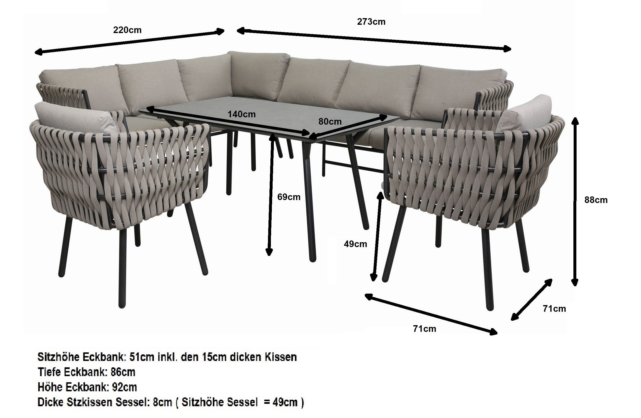 Gardissimo Gartenlounge-Set Abby links taupe Rope Dining Gartenmöbelset, (S günstig online kaufen