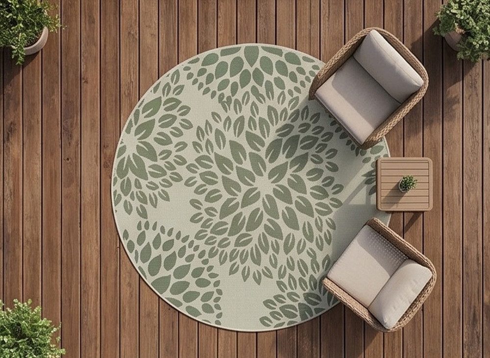 Vimoda Outdoorteppich Teppich In- und Outdoor Terrassen & Balkon Küche, Rund, Höhe: 5 mm, Läufer Blumen Design wasserabweisend schnell trocknend