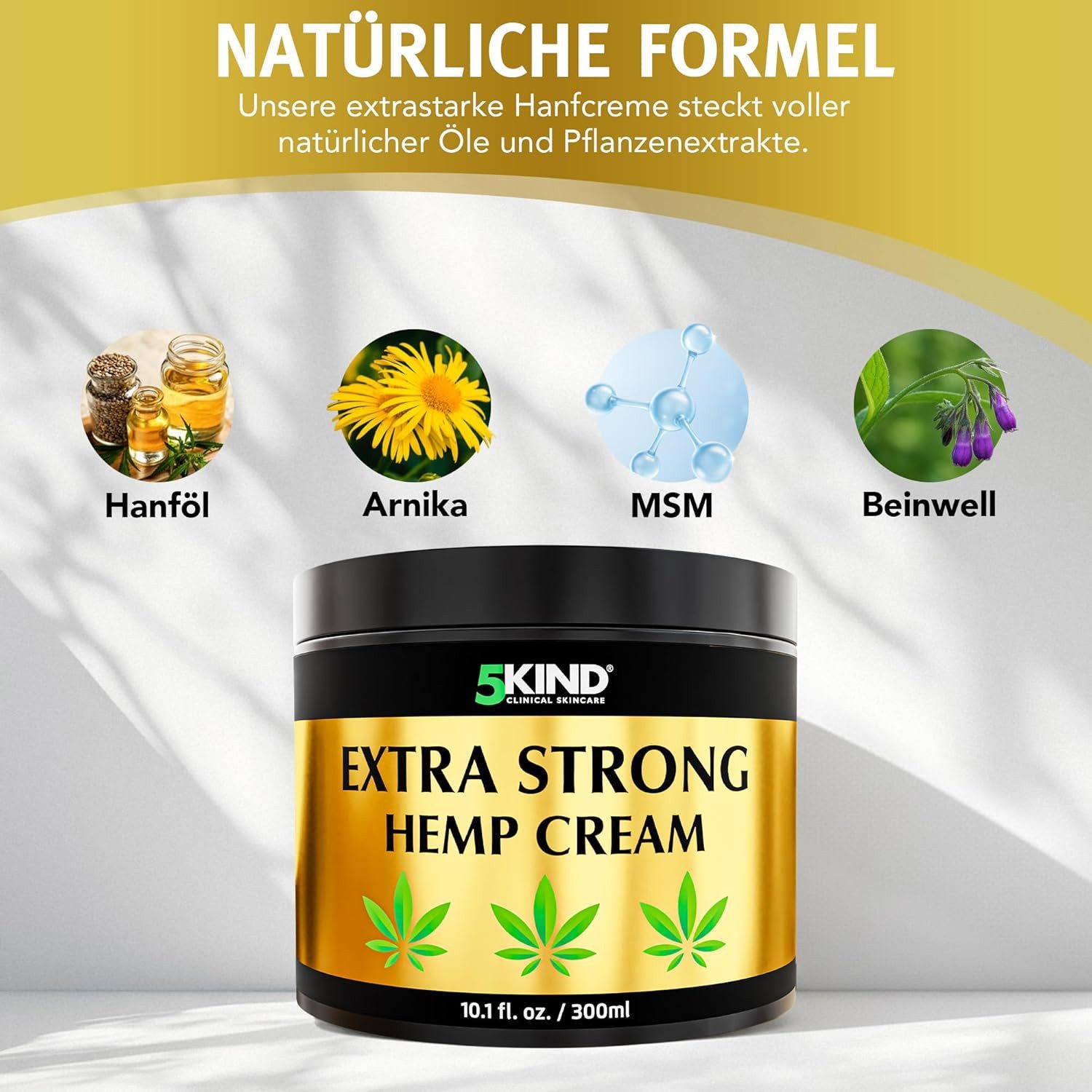5kind clinical skincare Körpercreme Hochkonzentriertes Hanföl Pflege für Muskeln & Gelenke Dermatologisch getestet, natürliche Pflege für neue Beweglichkeit und spürbares Wohlbefinden