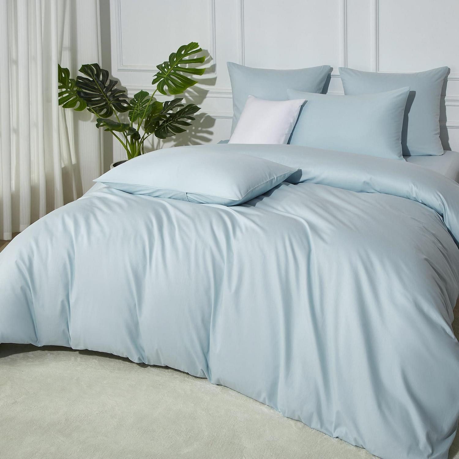 LuxusKollektion Bettwäsche Bettwäsche 135x200 Baumwolle Blau Lyocell Seide