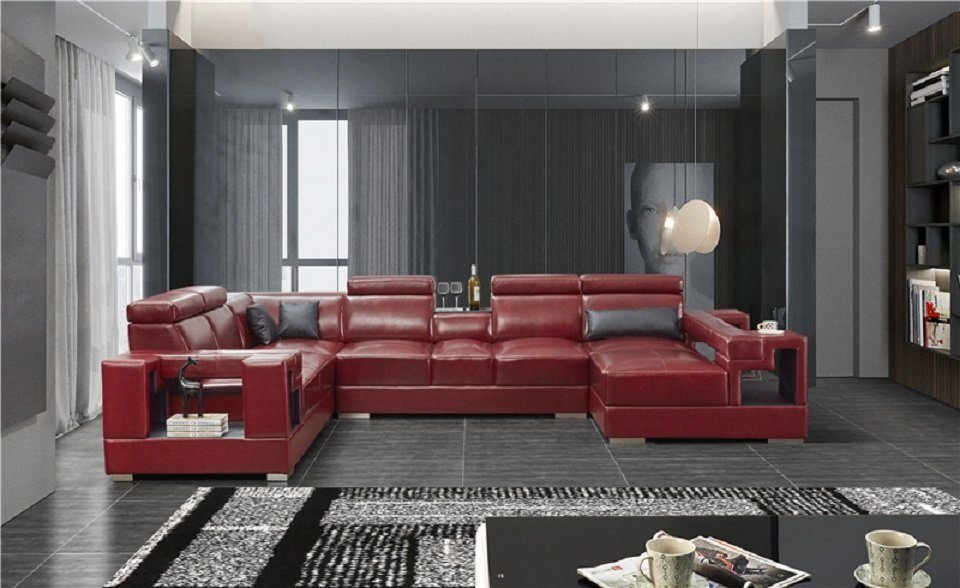 Wohnzimmer-Set, Couch Rot Eckcouch Sofa Eckcouch Couchtisch JVmoebel Polster Wohnlandschaft