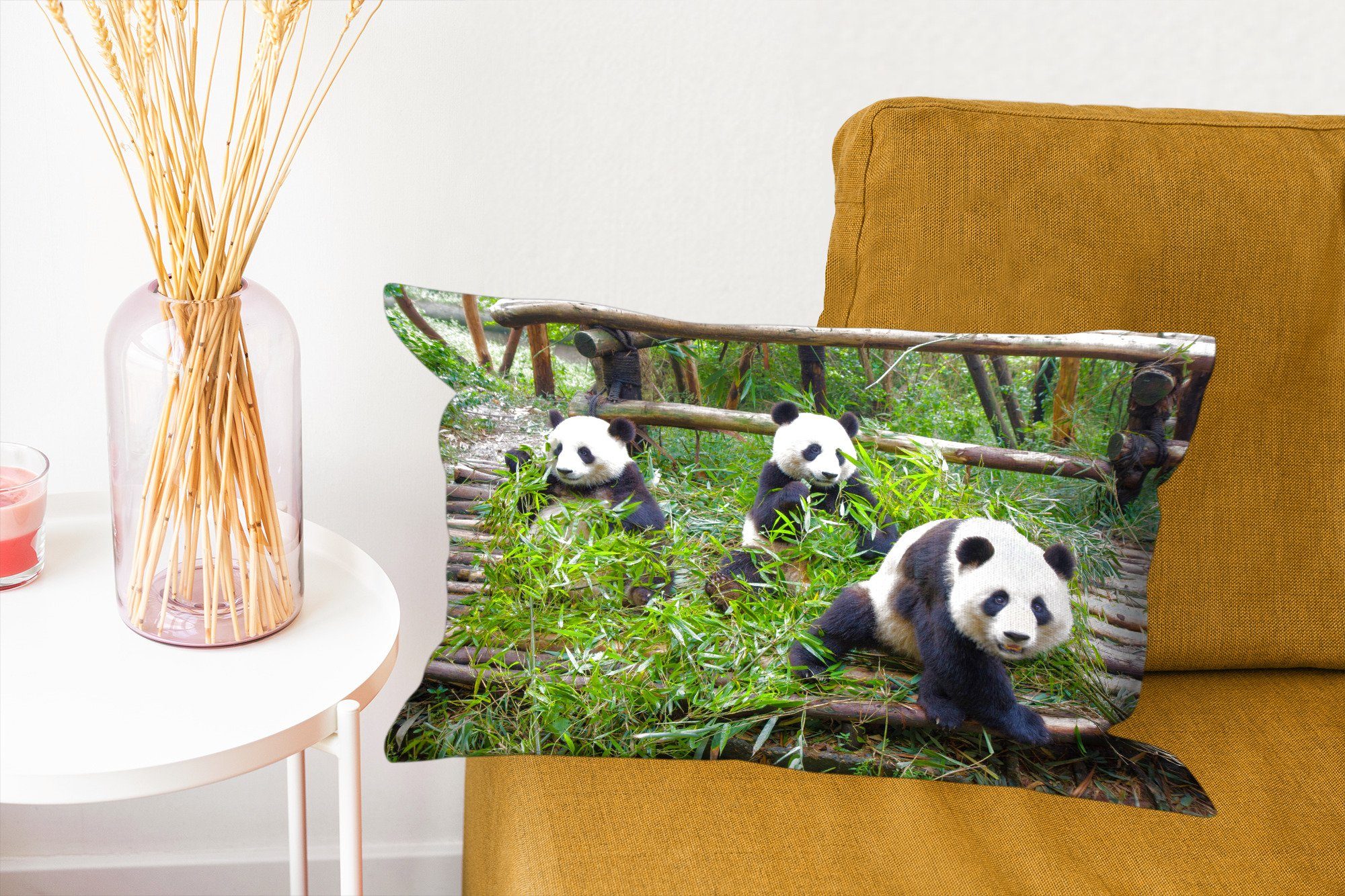 Dekokissen MuchoWow Füllung, Dekokissen mit Dekoration, - Zierkissen, Blätter, Wohzimmer - Schlafzimmer Bambus Pandas
