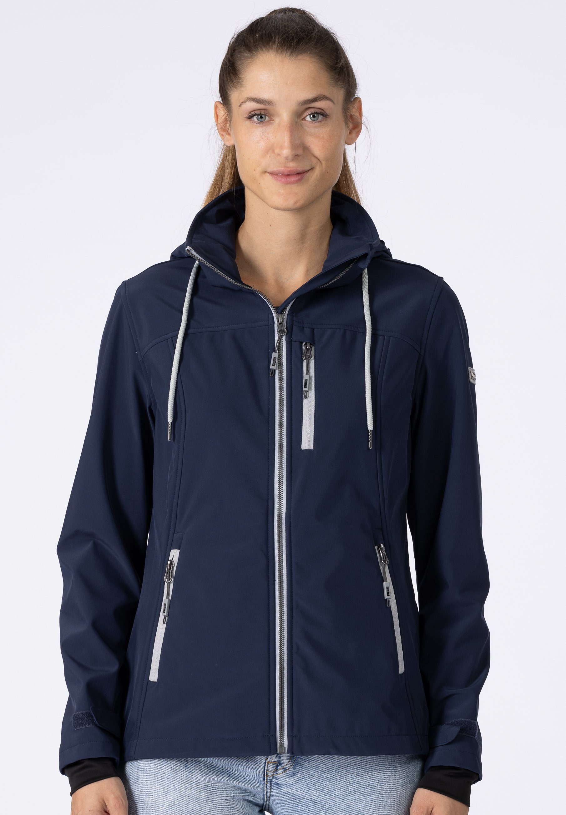 mit Größen Wetterjacke CS Women SILA blazer auch DEPROC Outdoorjacke, Softshelljacke navy Active in Großen Kapuze, Funktionsjacke,