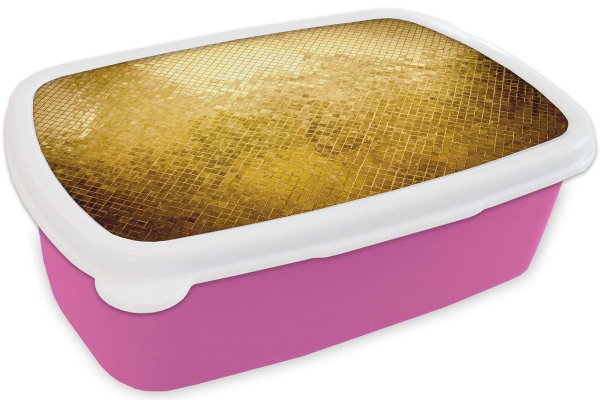 Gold - Kinder, Mädchen, Kunststoff, (2-tlg), Snackbox, rosa Design Lunchbox MuchoWow Abstrakt, Brotbox für Erwachsene, - Kunststoff Brotdose