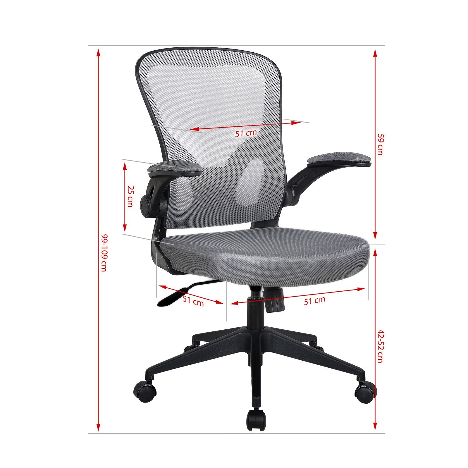 Armlehnen Schwarz ohne Home Grau Harry in Office Chefsessel hochgeklappten Chair / Bürostuhl Stück), mit TRISENS Mesh-Optik (1 Kopfstütze