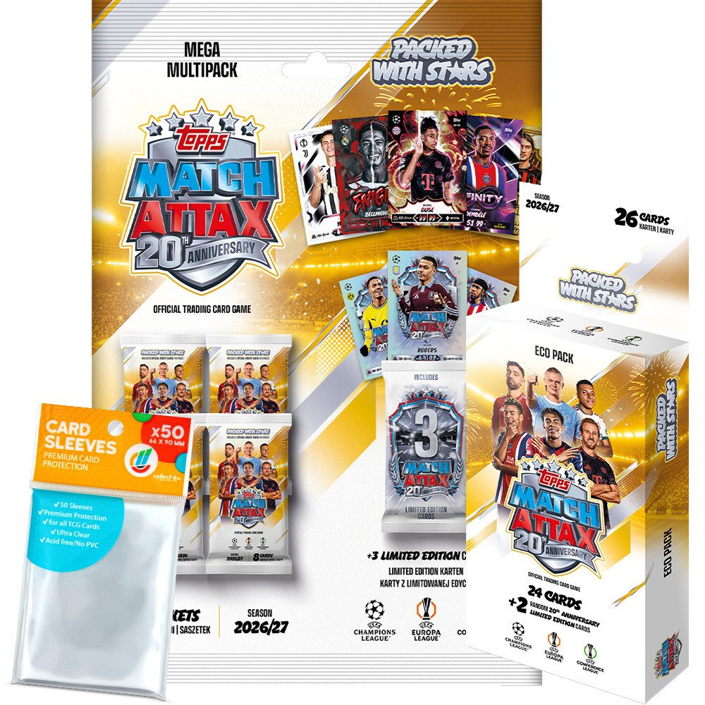 Topps Sammelkarte Match Attax UCC 26/27 - 1 Blister + 1 Multipack + collect-it Hüllen