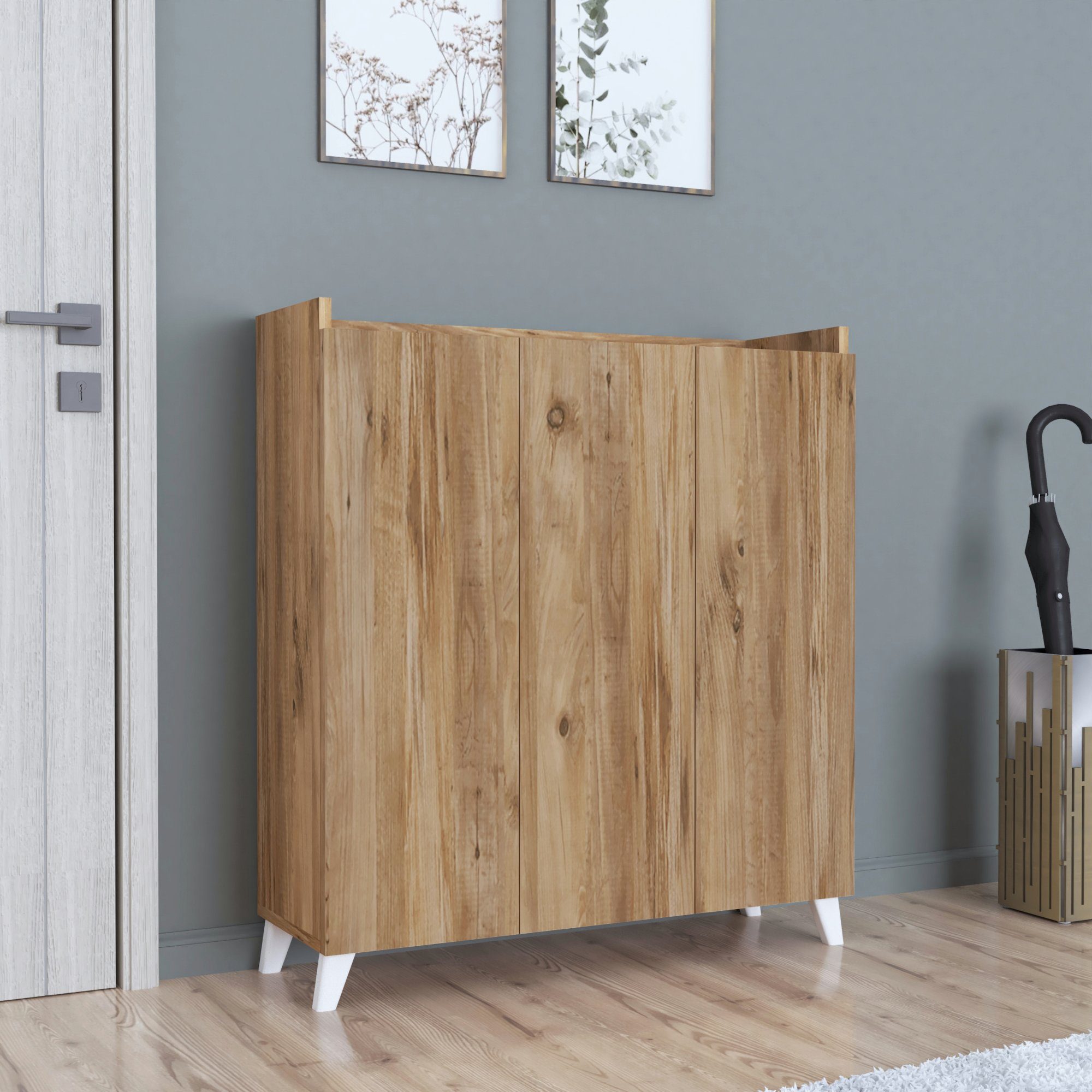 en.casa Mehrzweckschrank »Sirdal« mit 3 Türen 104x90x30 cm Eiche-Optik