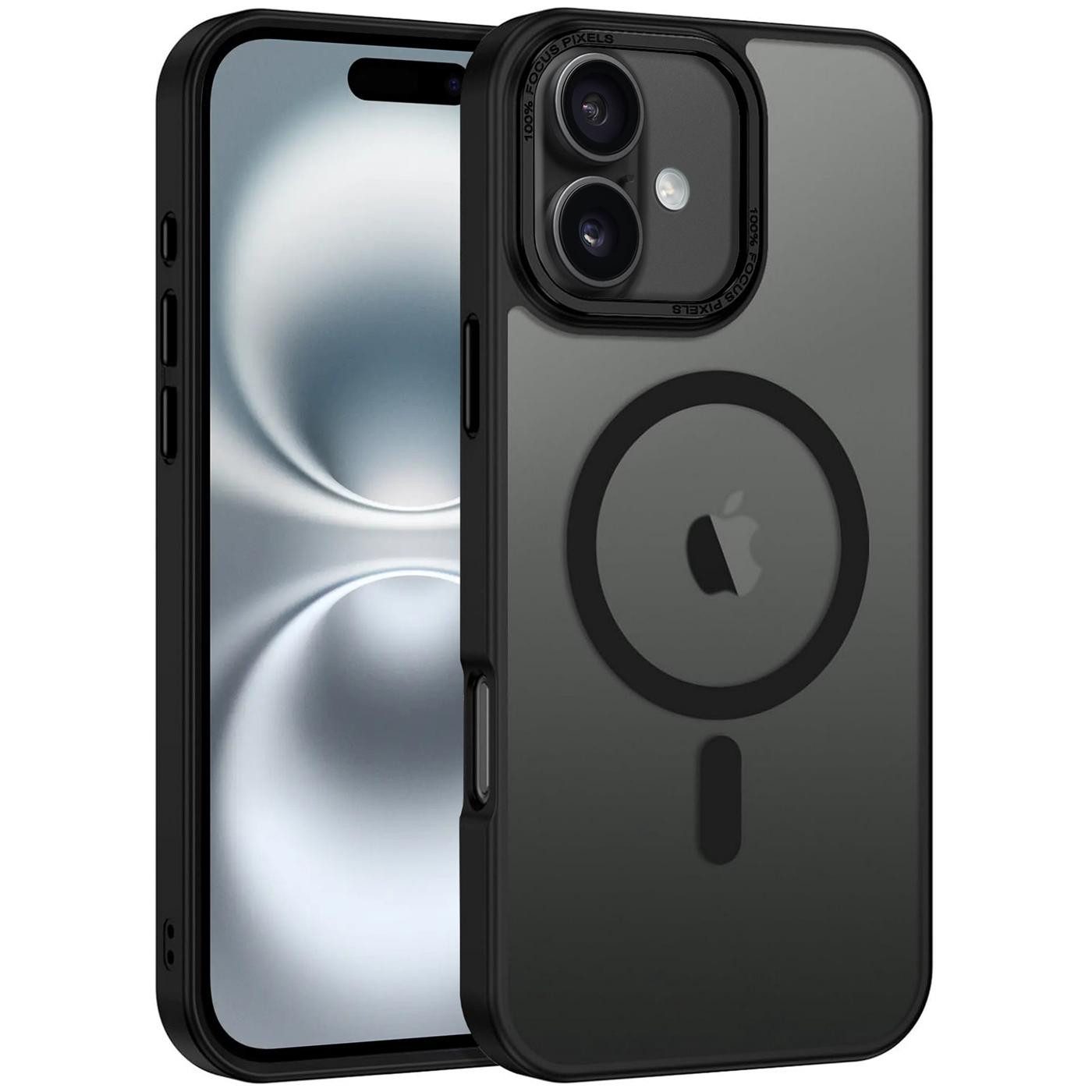 CoolGadget Handyhülle Magnet Hülle für iPhone 16 Schutzhülle mit Metall Kamerarahmen 6,1 Zoll, magnetisches Schutzcase Matt Stoßfest kompatibel mit Magsafe Zubehör