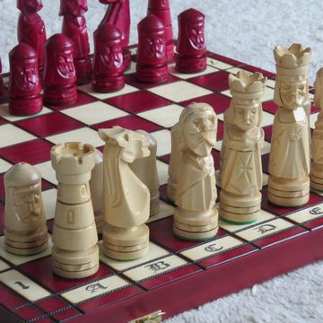 Holzprodukte Spielesammlung, Schach Geschnitzt 50 x 50 cm Schachspiel Holz Geschnitzt NEU rot