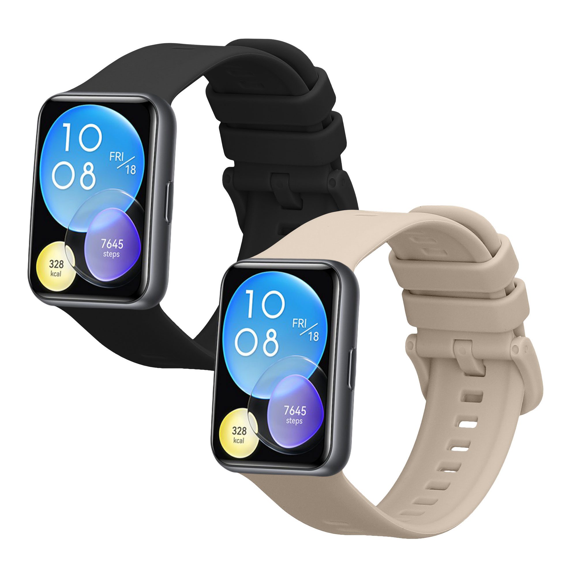 kwmobile 2x Uhrenarmband für Huawei Watch Fit 2 Armband Smartwatch, 2-tlg., Fitnesstracker Band Set aus TPU Silikon - Ersatzarmband Smartwatch