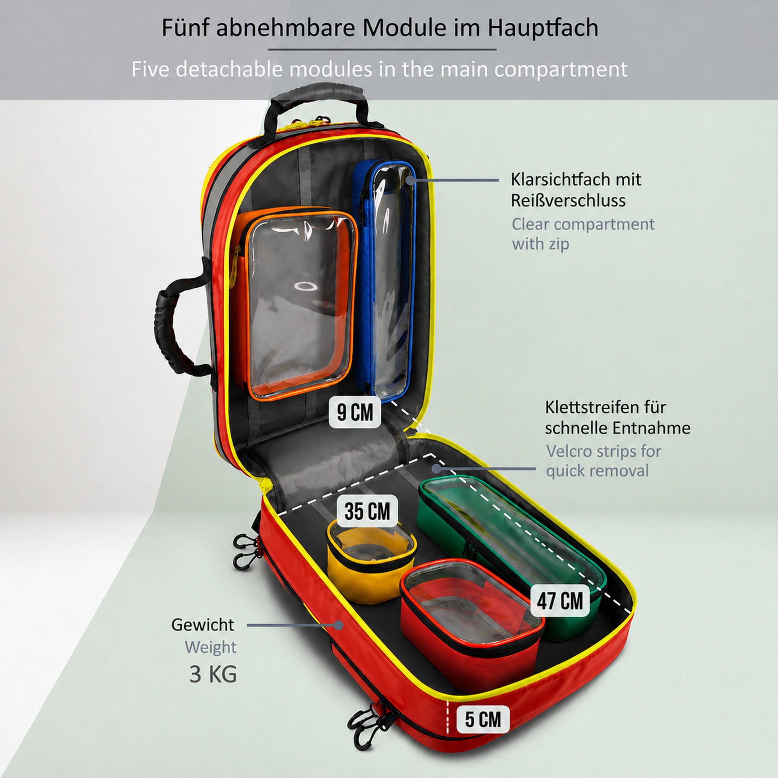 pulox Erste-Hilfe-Set Erste Hilfe Rucksack - Großer Notfallrucksack in Rot aus Plane, (1 St) – Bild 4 von 5